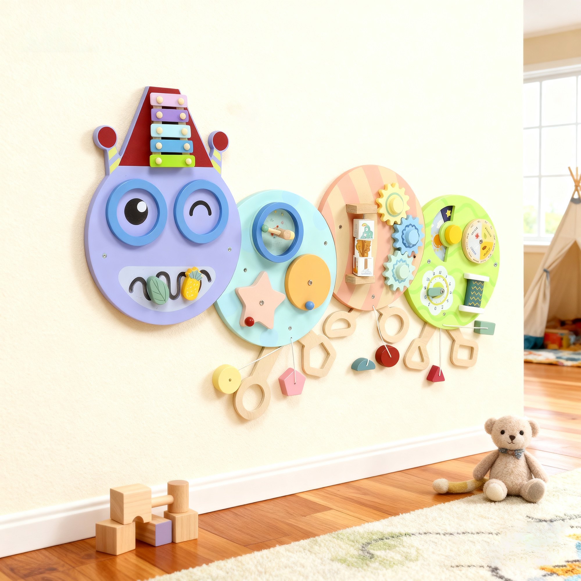 Caterpillar Busy Board With 7 Activities,for Nursery,Playroom,Home,for 3+ Years — image 5