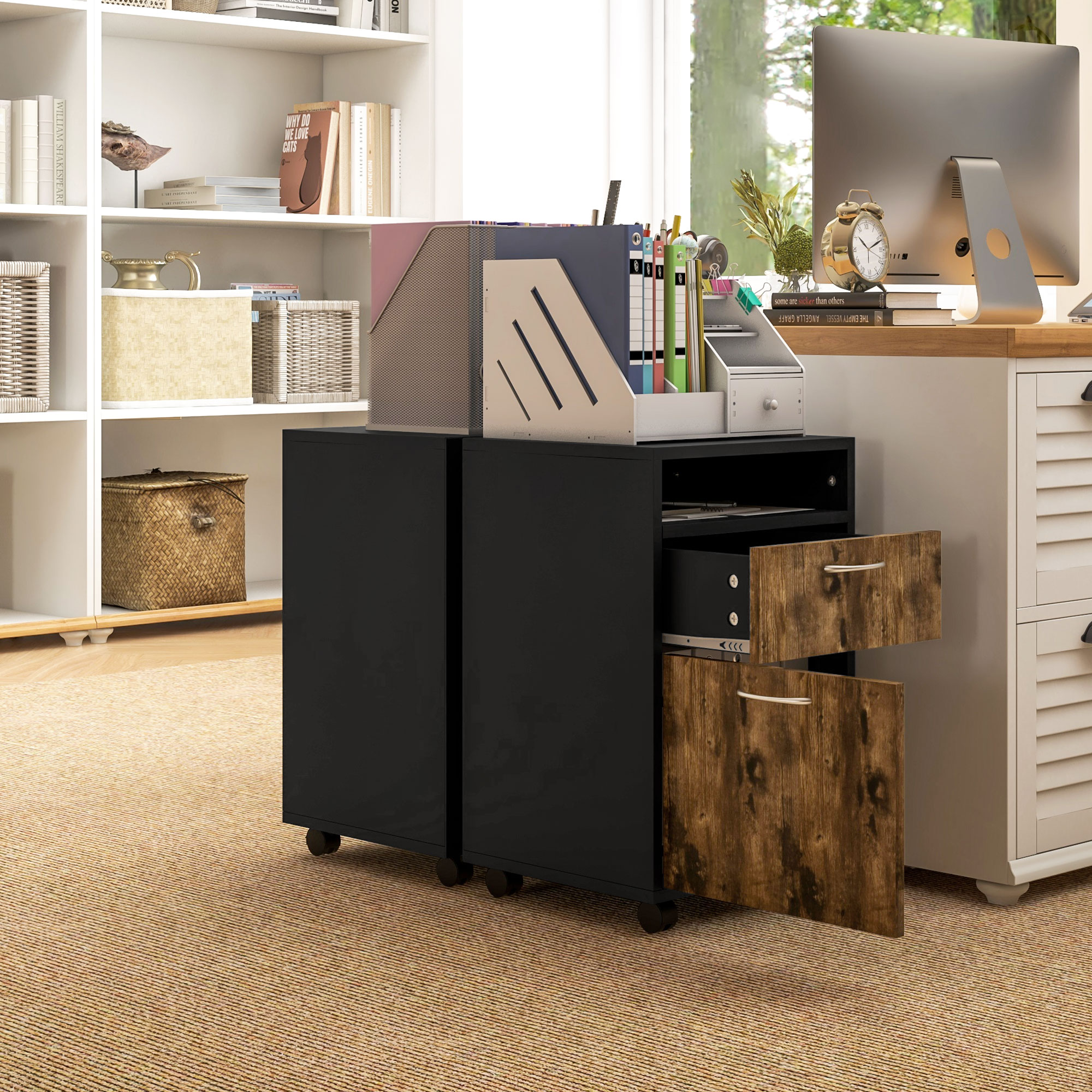 Filing Cabinet,Mobile File Cabinet With 2 Lockable Drawers,Office Home