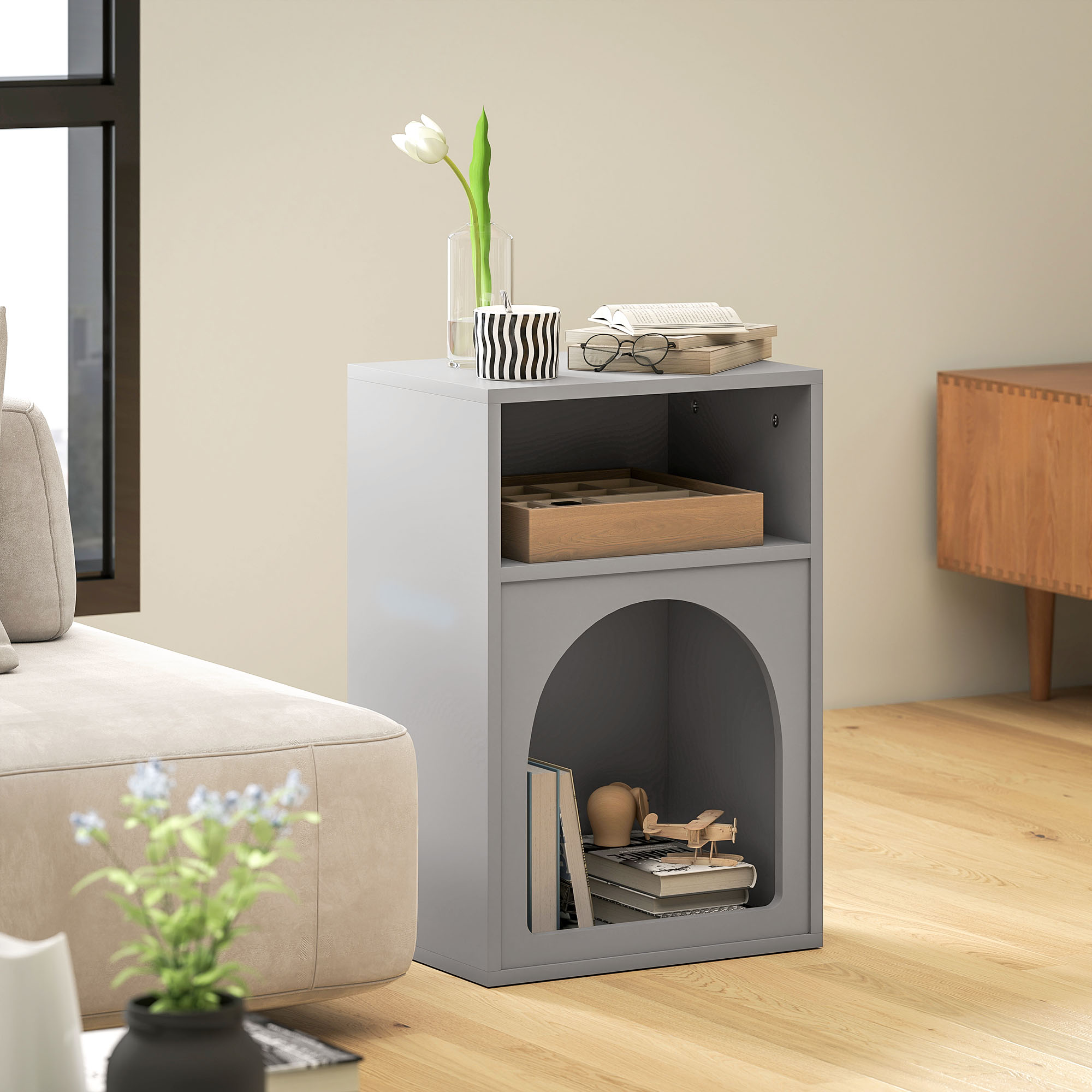 Bedside Table With 2 Open Compartments-Grey — image 5