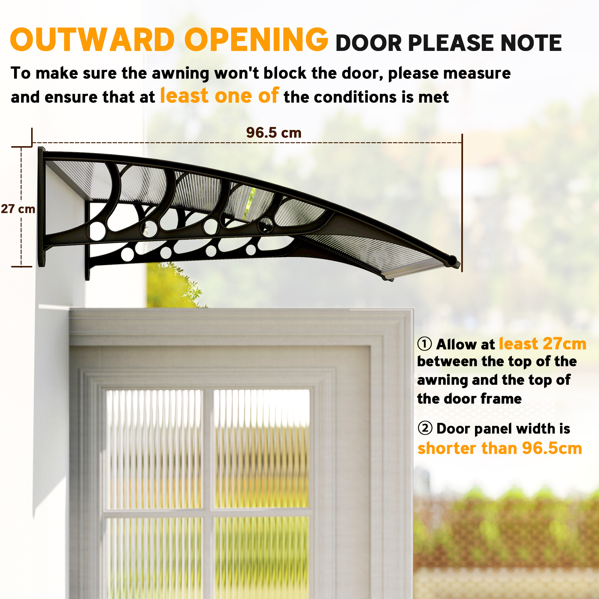 Front Door Canopy,Outdoor Awning,Rain Shelter For Window,Porch And Front/Back — image 2