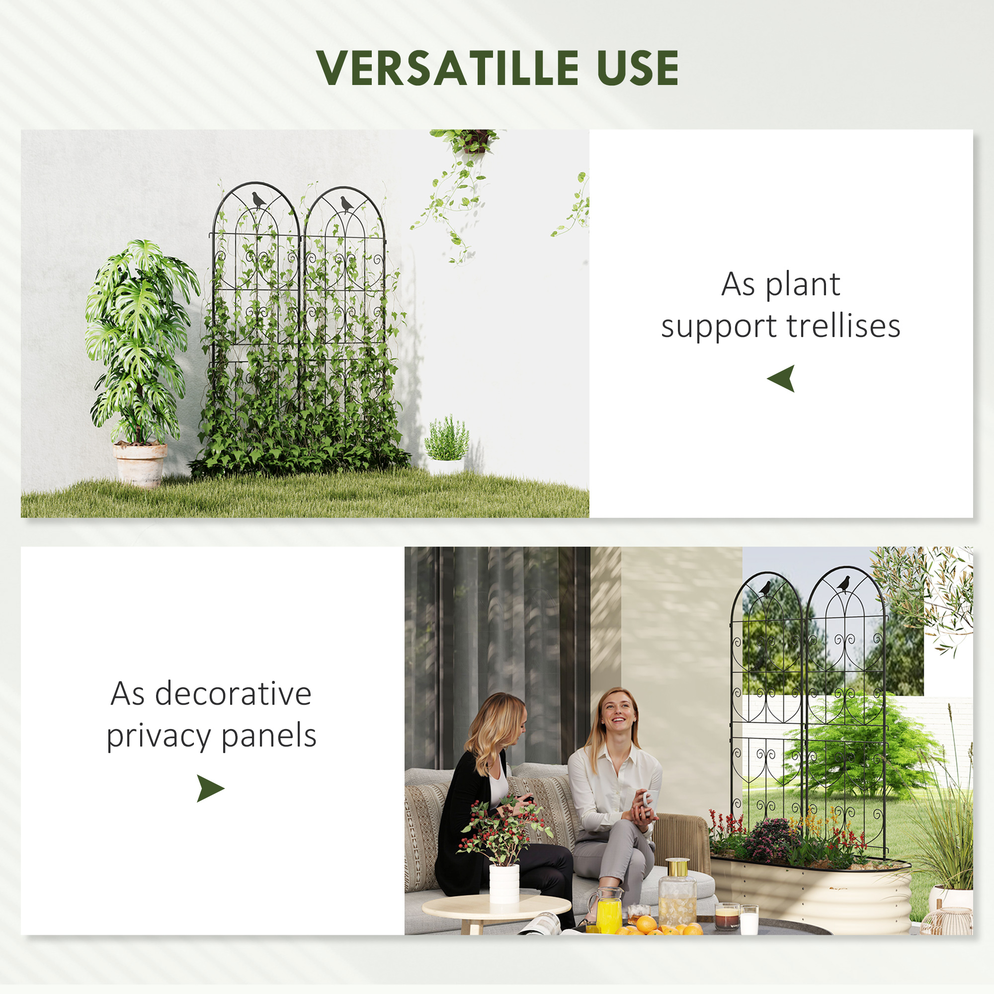 Set Of 2 Garden Trellis,Metal Fence Panels For Climbing