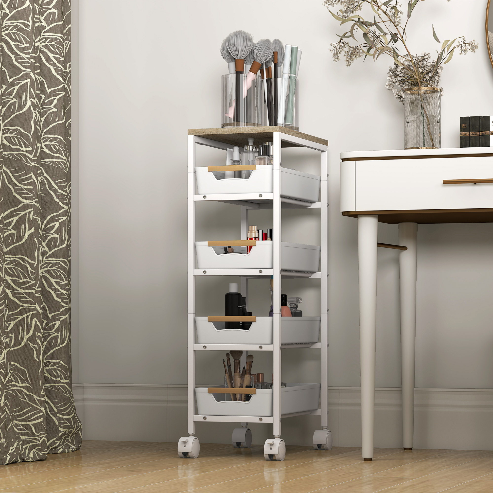 5-Tier Storage Trolley On Wheels-White — image 3