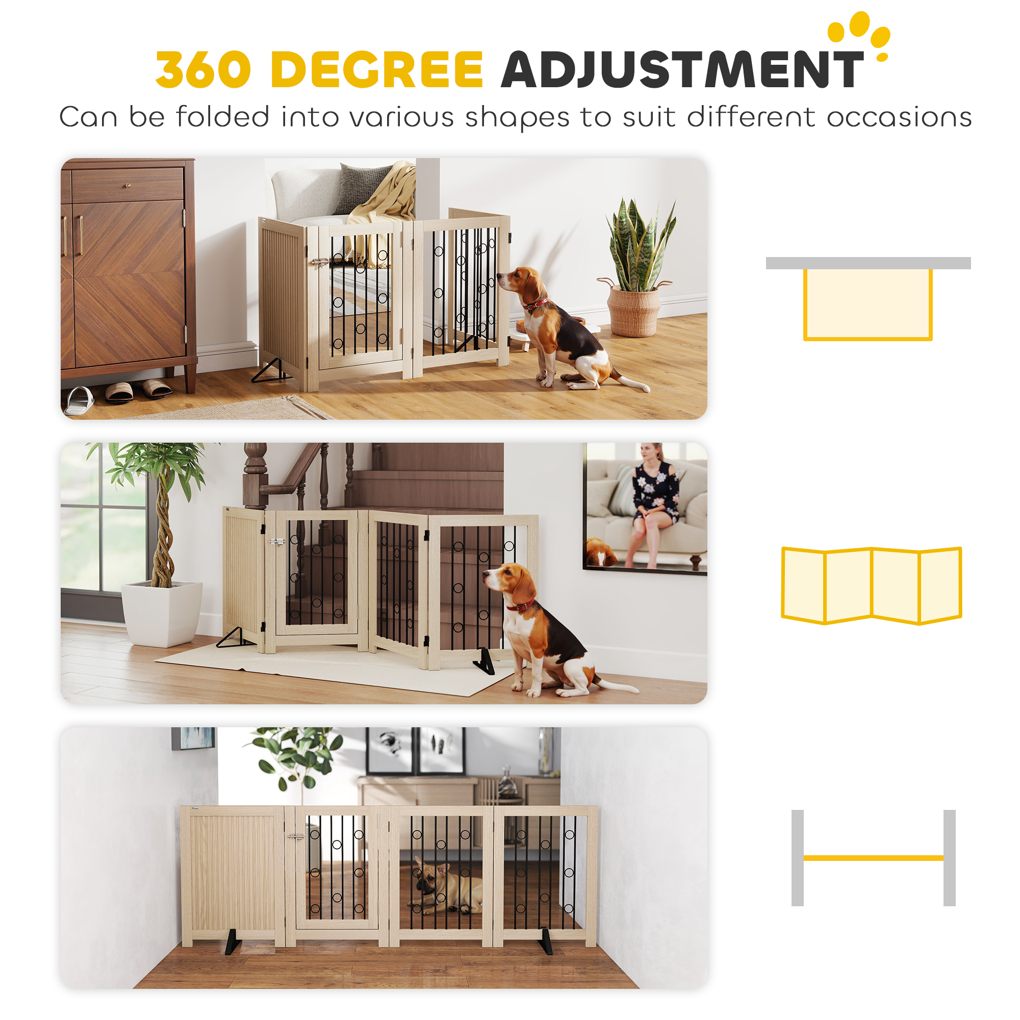 4 Panel Freestanding Pet Gate,Indoor Dog Barrier With Lockable Door,Support — image 5