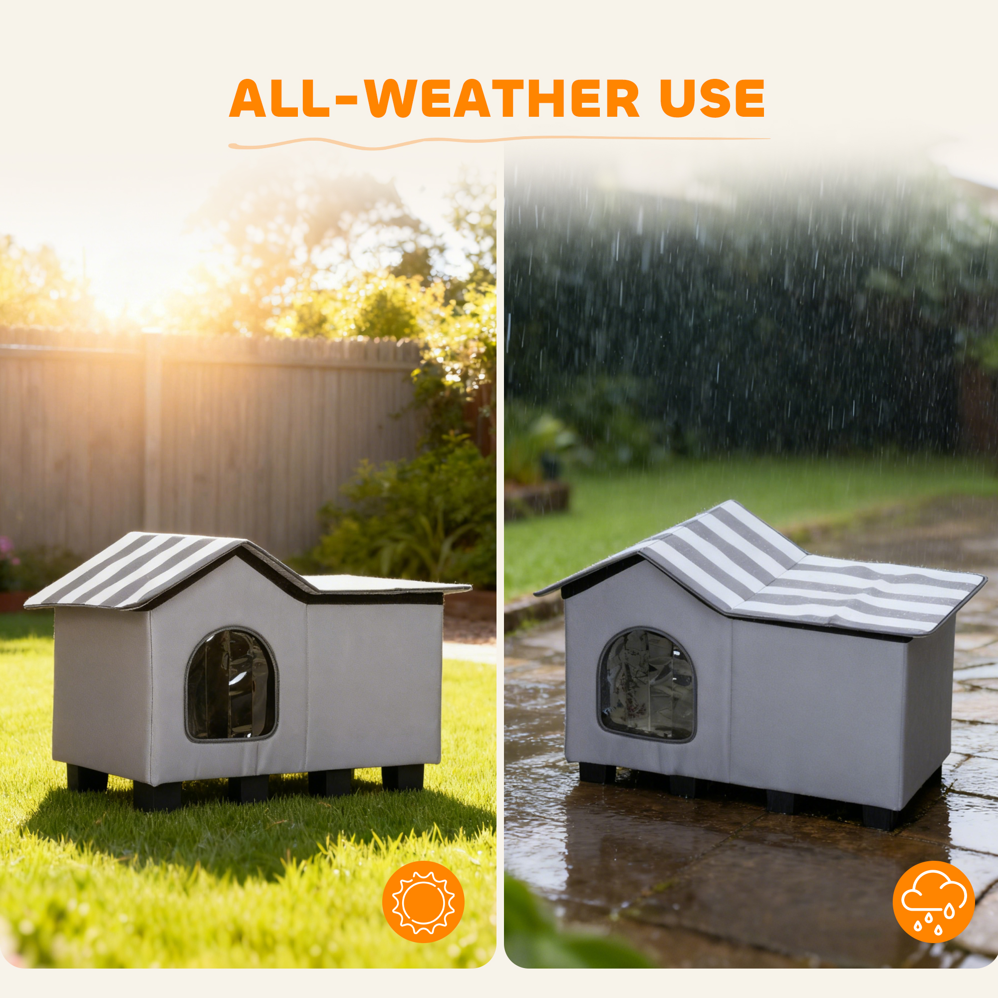 Outdoor Cat House,Weather Resistant Feral Cave With Elevated Base And Cushion