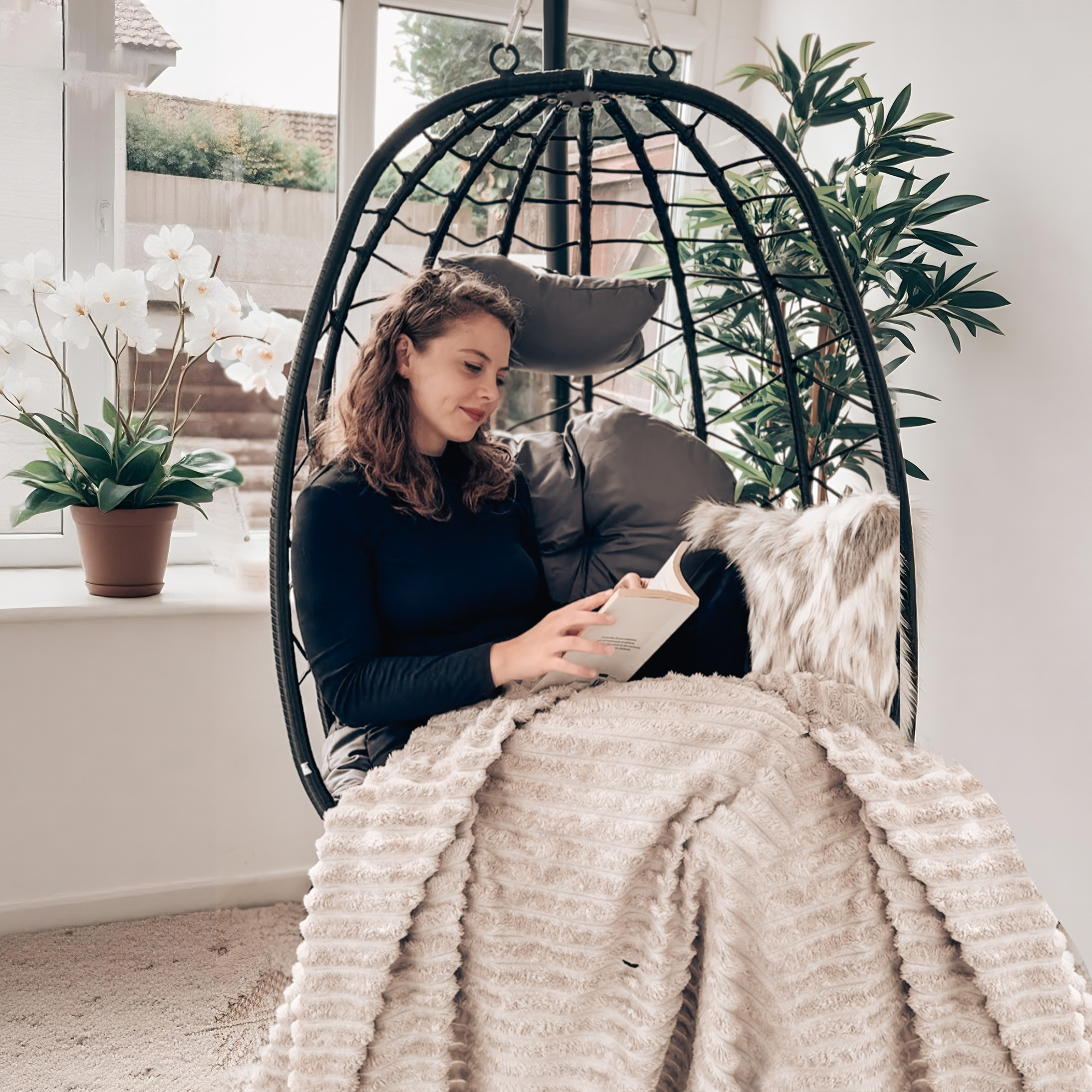 Hanging Egg Chair Outdoor Indoor Garden Swing With Folding Basket,Thickened — image 5