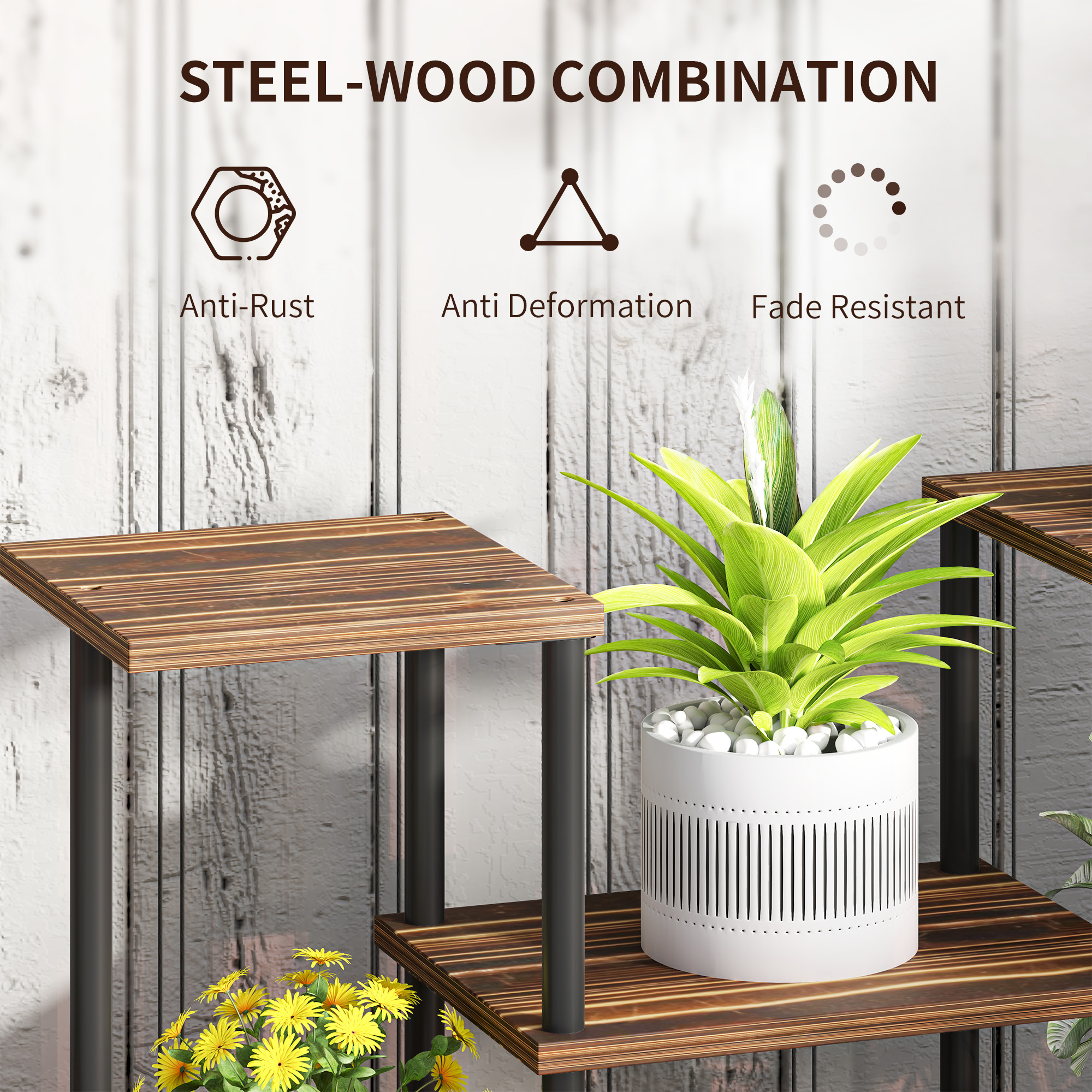 Four-tier wooden shelf plant stand