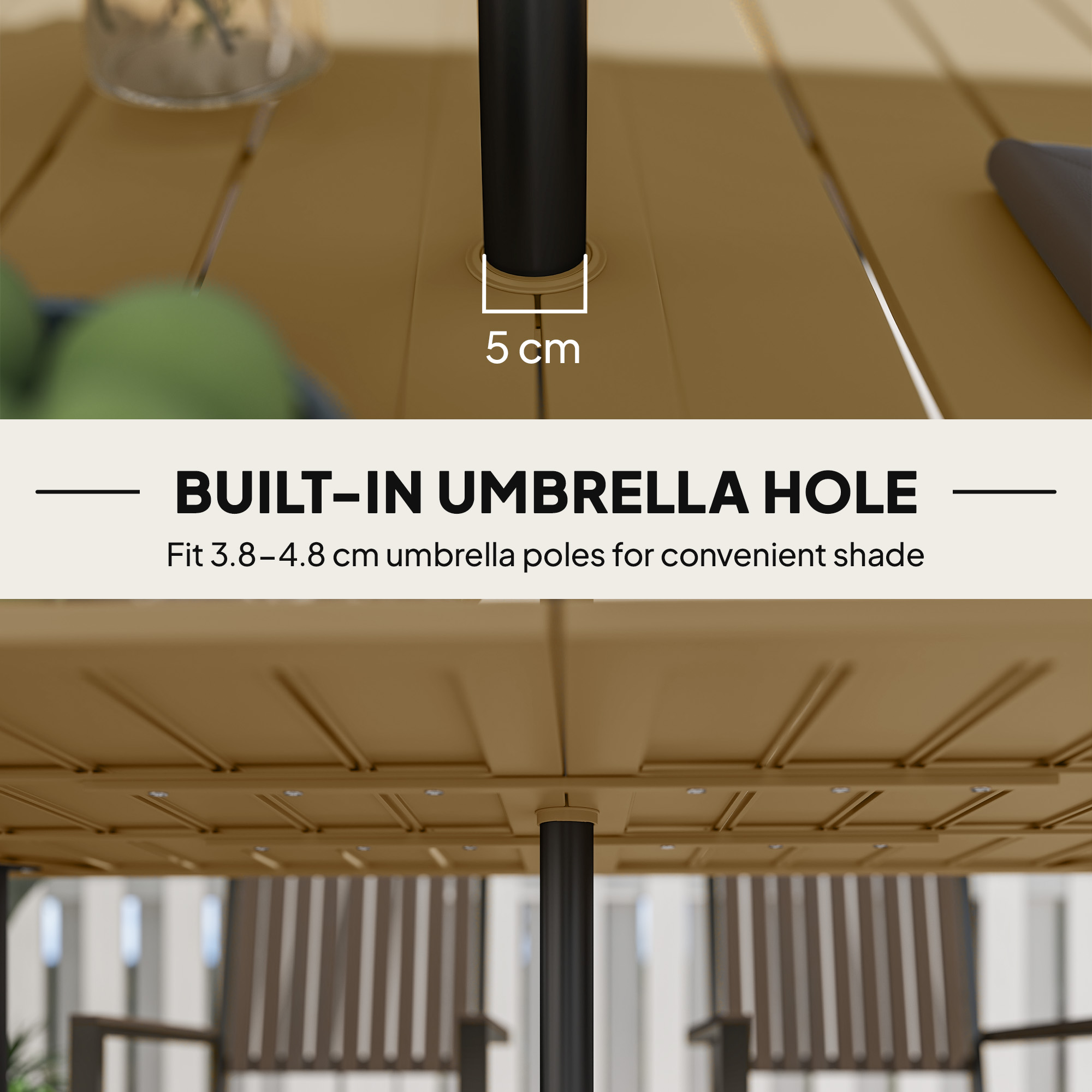 Garden Dining Table,150 X 90 Cm Rectangle Outdoor Table With 5 Cm Parasol — image 2