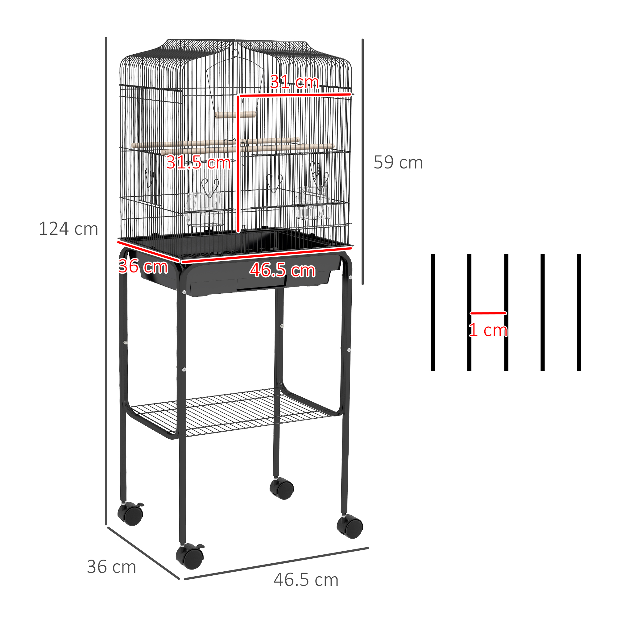 Bird Cage Budgie Cages For Finch Canary Parakeet With Stand Wheels Slide-out Tray Accessories Storage Shelf,Black detail photo 8