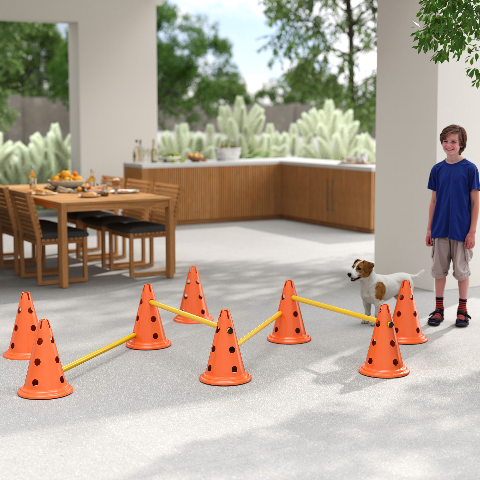 Dog Agility Equipment Set Of Eight Cones,Eight Poles W/ Carry Bag,Four-Piece Adjustable Height Jumping Obstacles detail photo 2