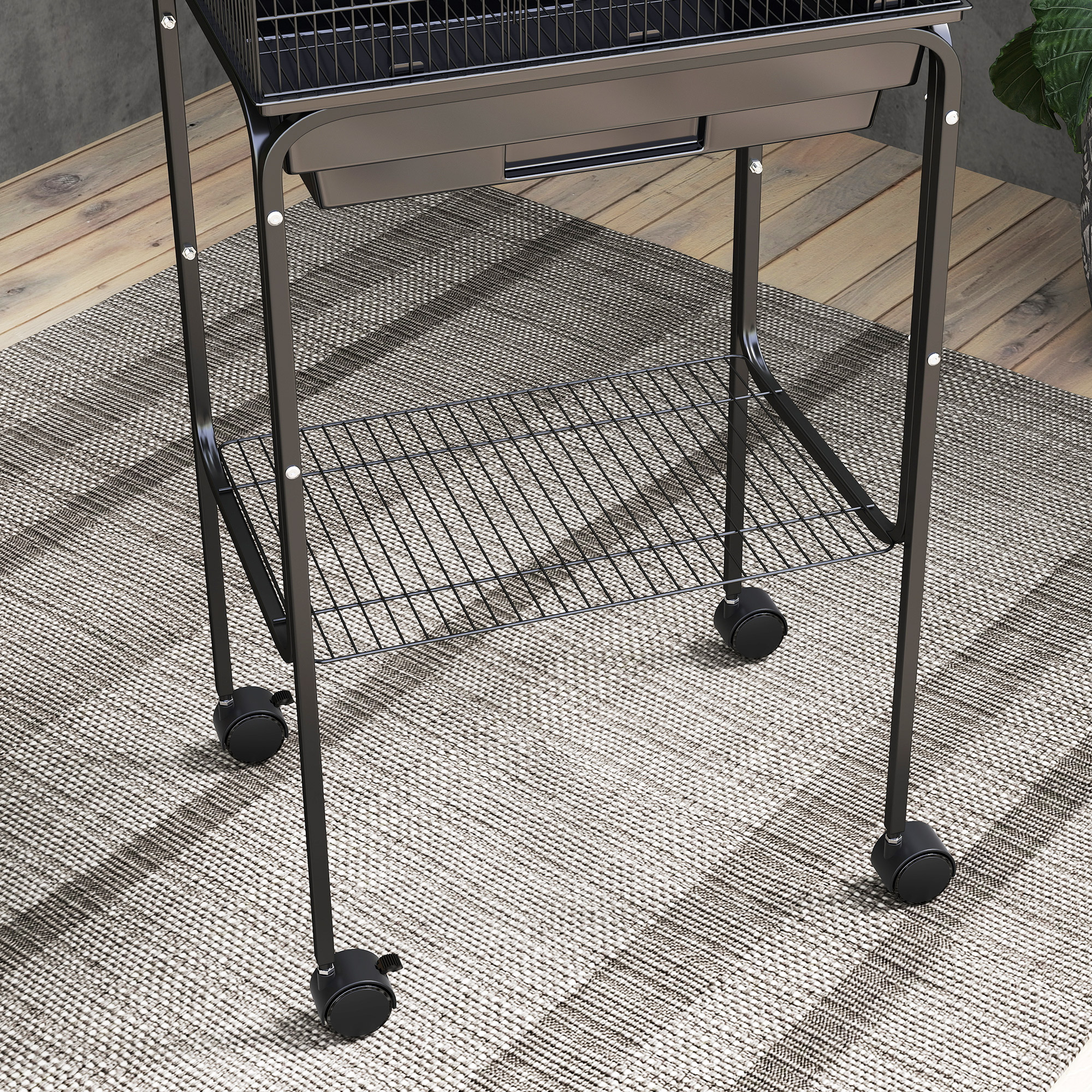 Bird Cage Budgie Cages For Finch Canary Parakeet With Stand Wheels Slide-out Tray Accessories Storage Shelf,Black detail photo 2