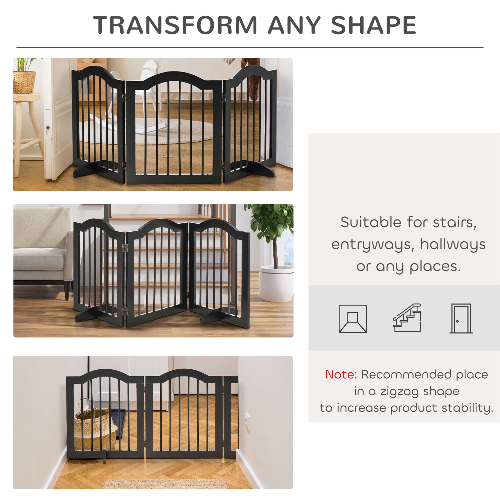 Freestanding Pet Gate Wooden Dog With Support Feet Foldable Fence Safety
