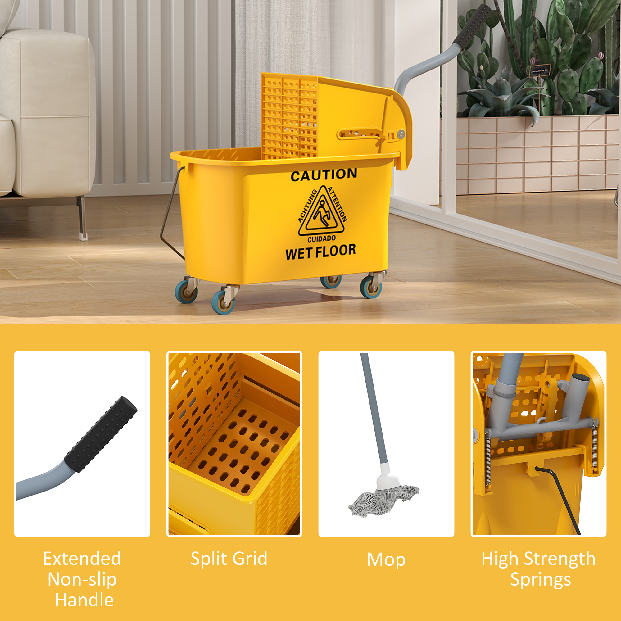 Mop Bucket With Wringer Set On Wheels For Floor Cleaning,20 Litre Side Press