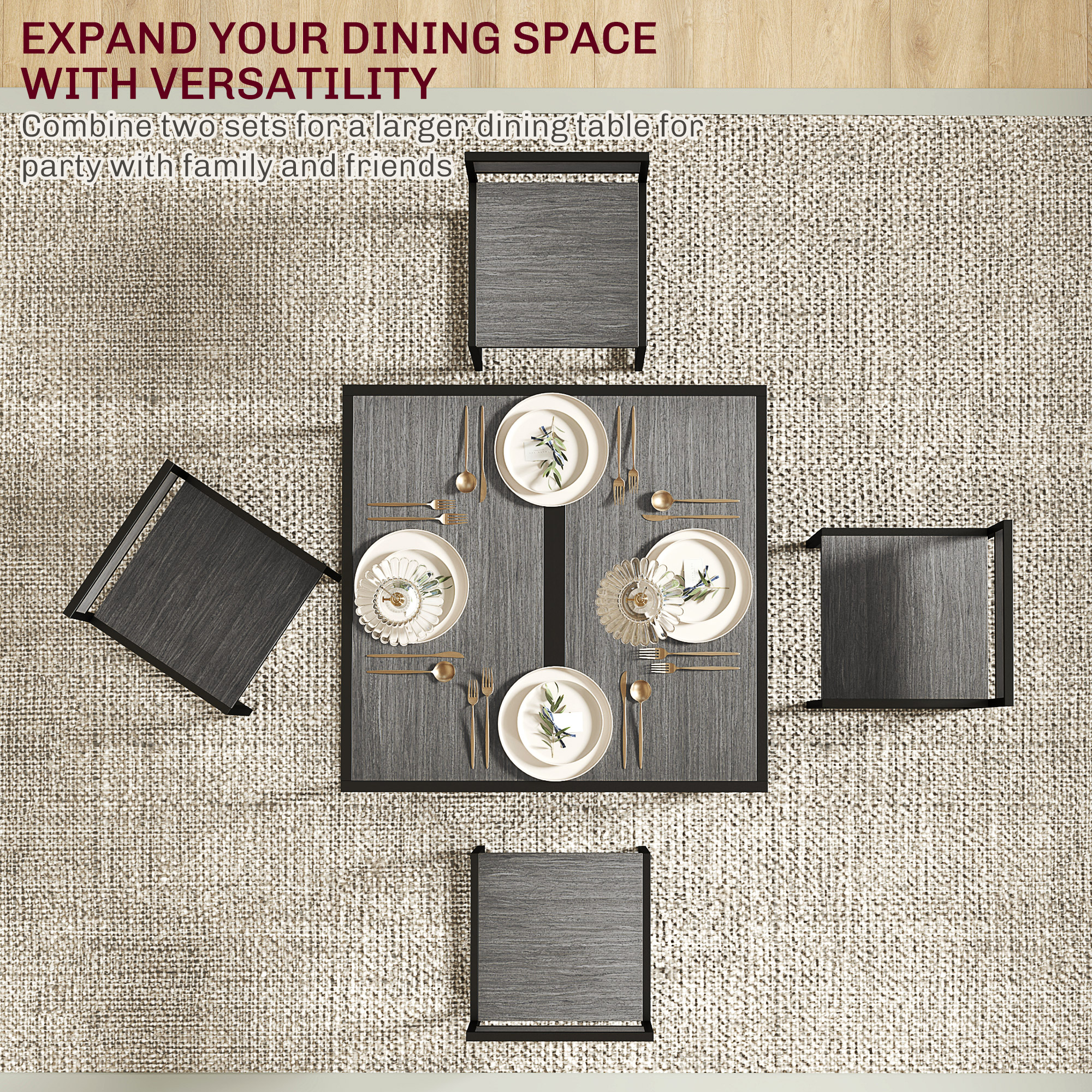 Dining Table And Chairs Set 2,Dining Room Sets,Rectangular Space Saving 2