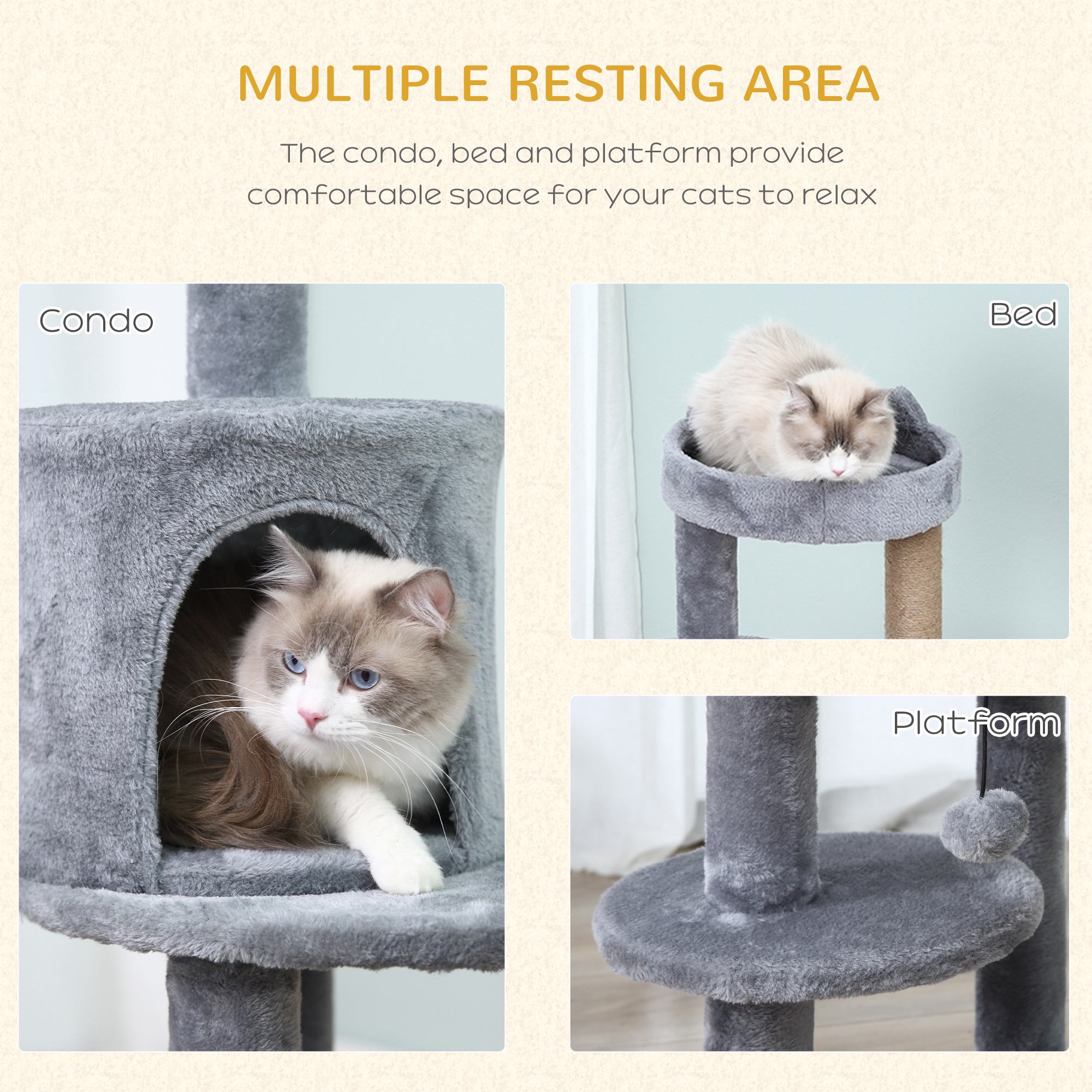 104 Cm Cat Tree,Cat Condo Tree Tower,Cat Activity Centre With Scratching — image 3