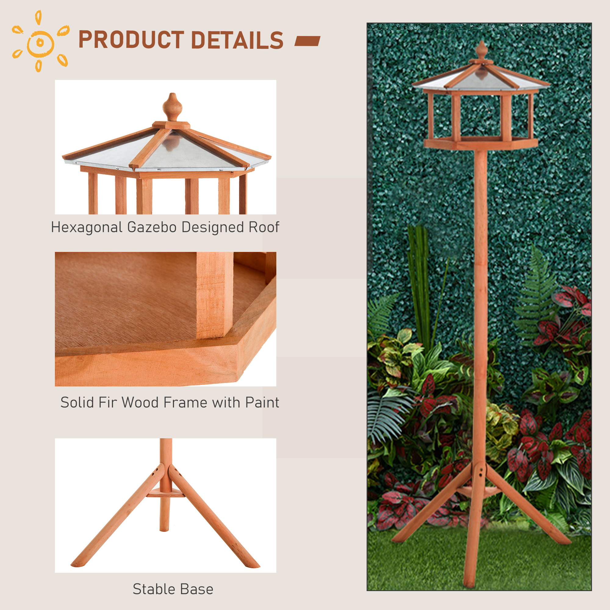 Wooden bird table for the garden feeding station,153hcm