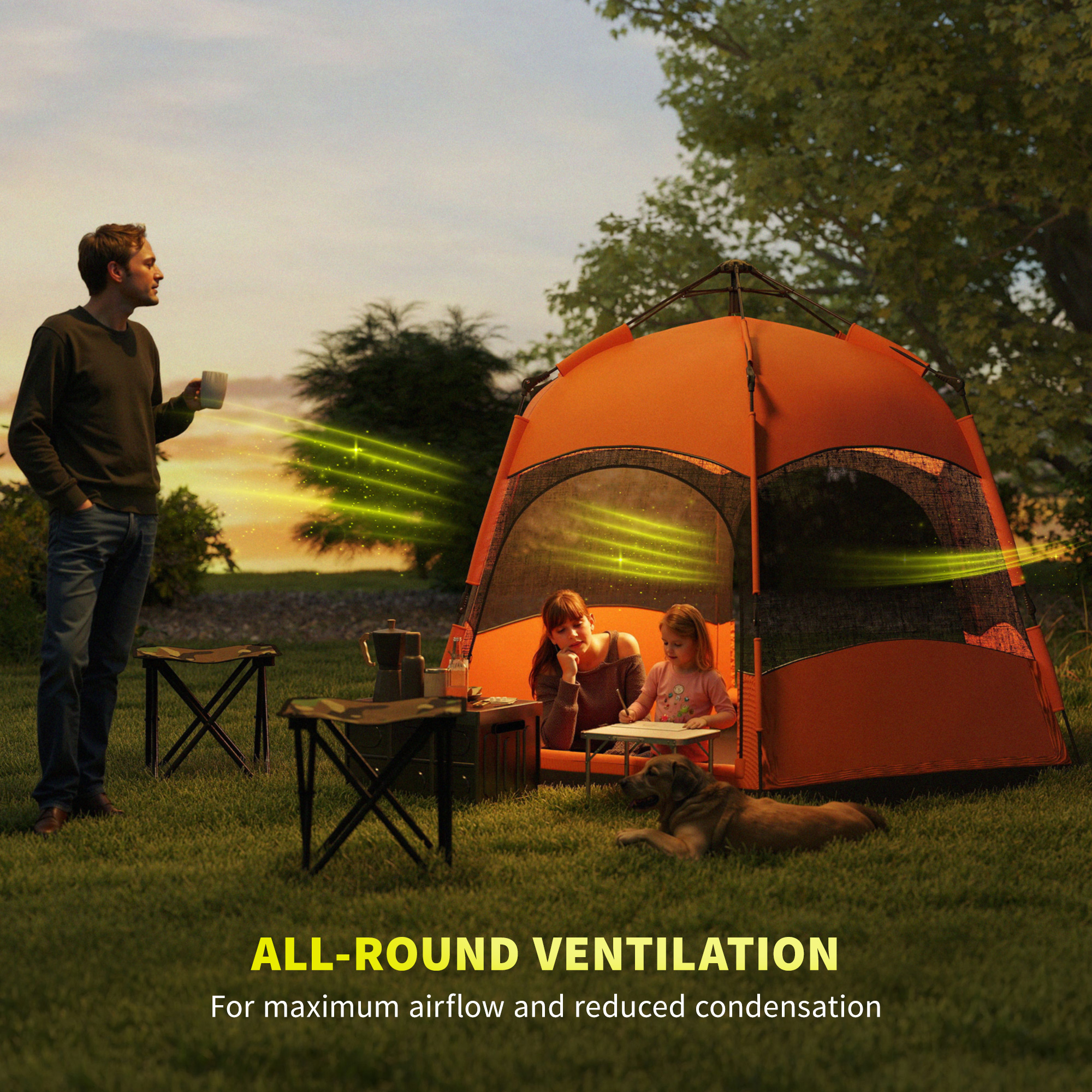 Six Man Hexagon Camping Tent With Hang Hook And Carry Bag-Orange Blue — image 2