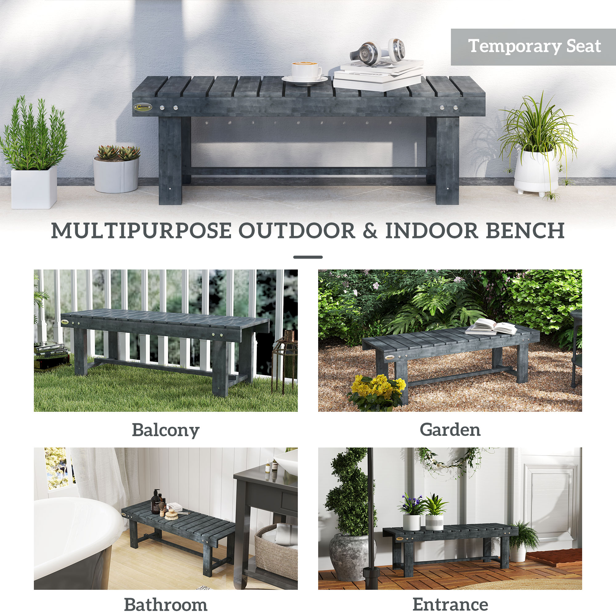 2-seater garden wooden bench,grey