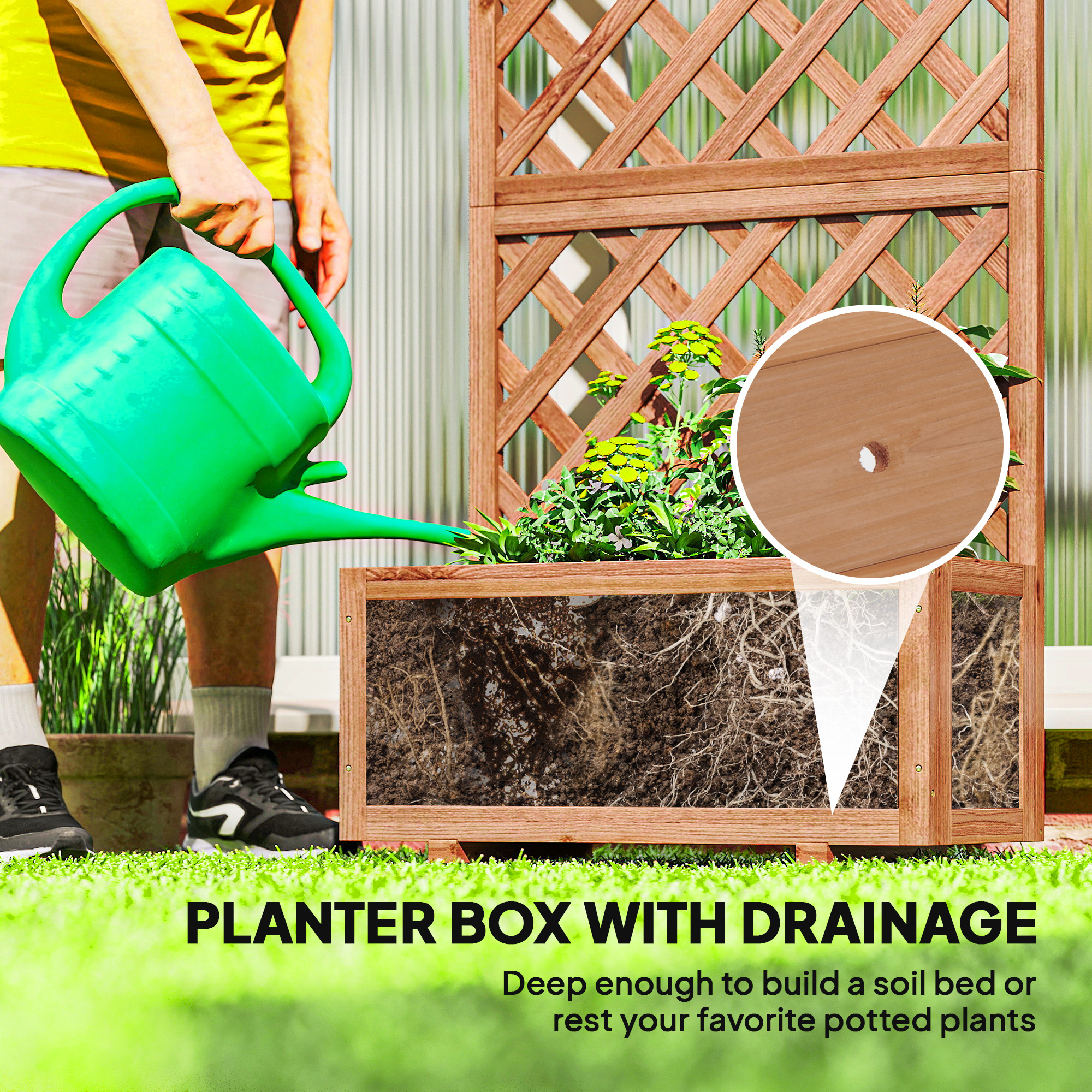 Garden Planter With Trellis,45L Raised Bed For Climbing