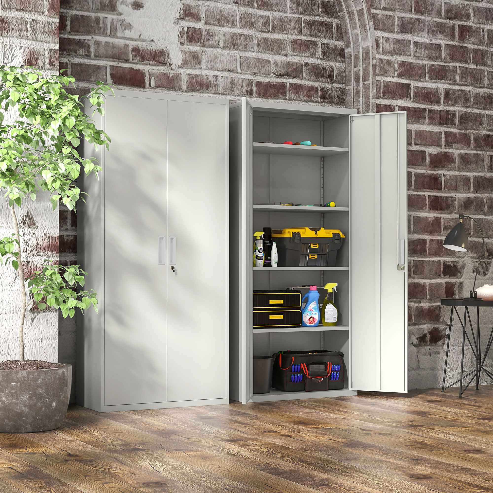 Five Shelf Lockable Steel Office Cabinet-White — image 4