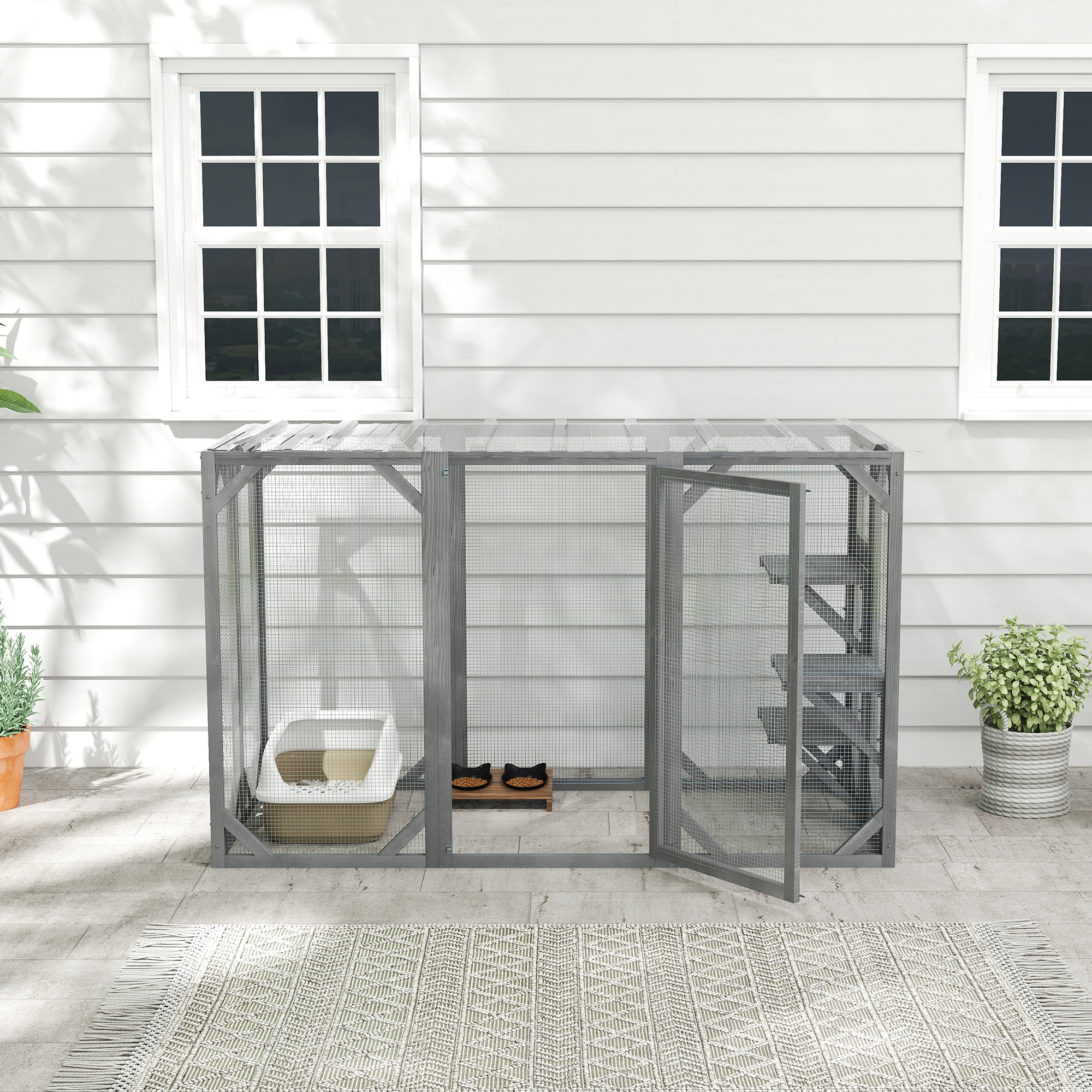 71in Outdoor Wooden Cat House With Three Platforms,Large Door,Water-Resistant — image 4