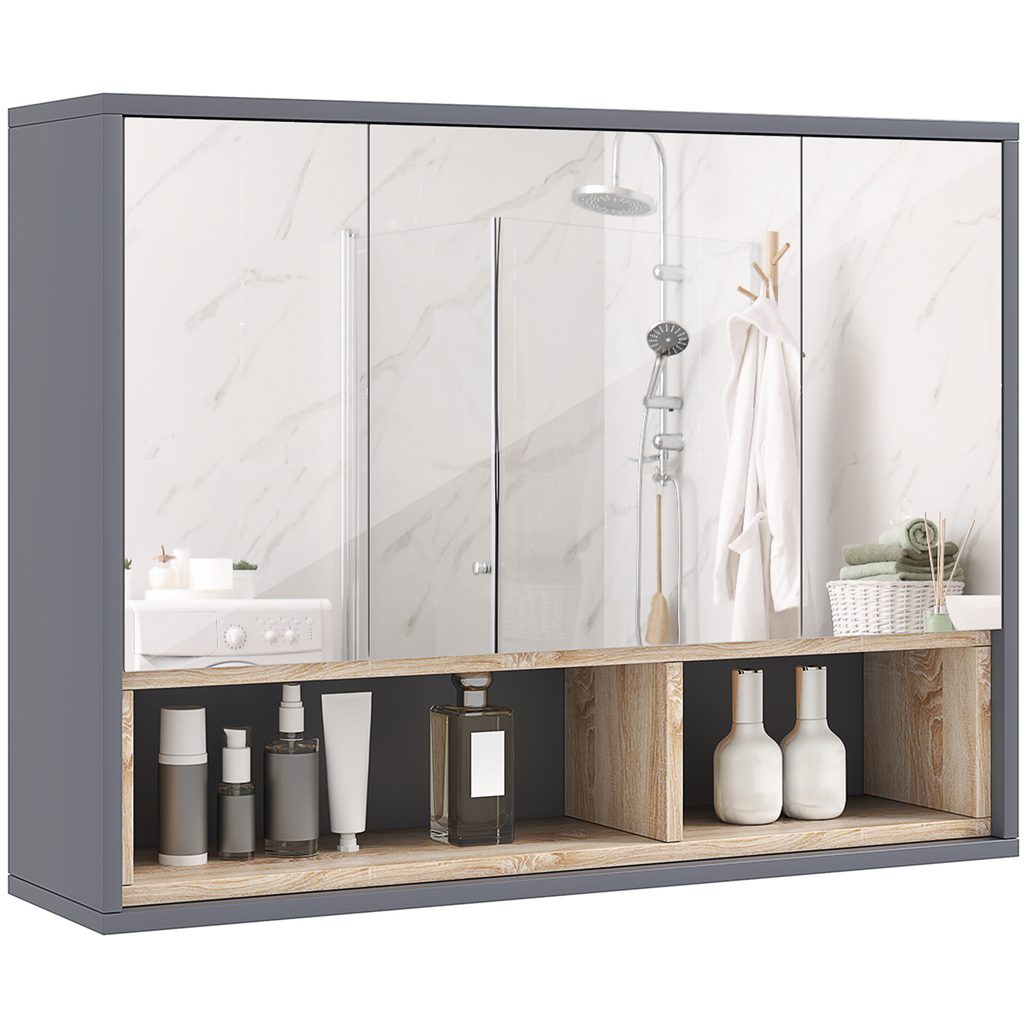 Bathroom Mirror Cabinet,Wall Mounted Cabinet With Mirror,3 Doors — image 3
