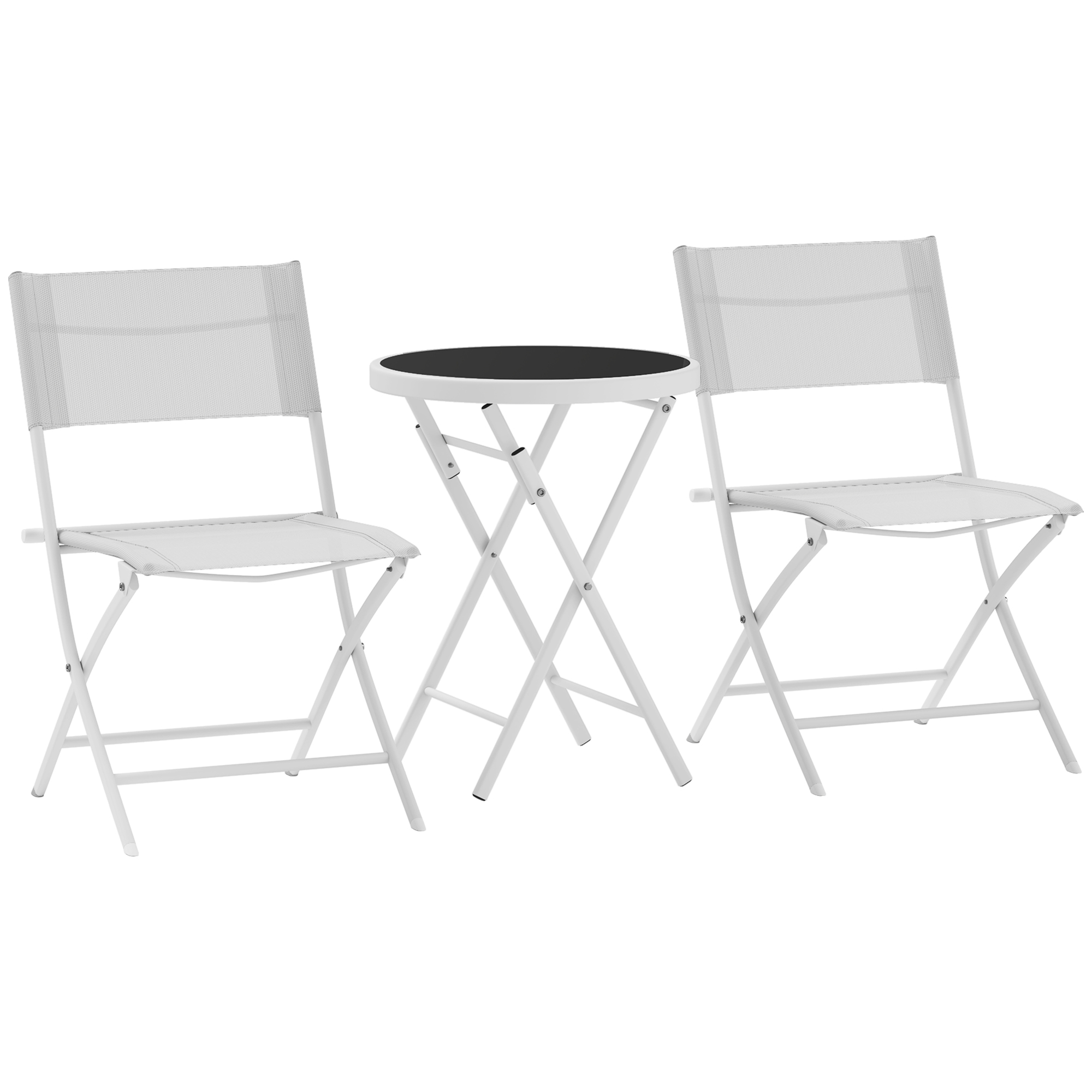 3 Pieces Outdoor Bistro Set,Glass Top Table And 2 Folding Chairs