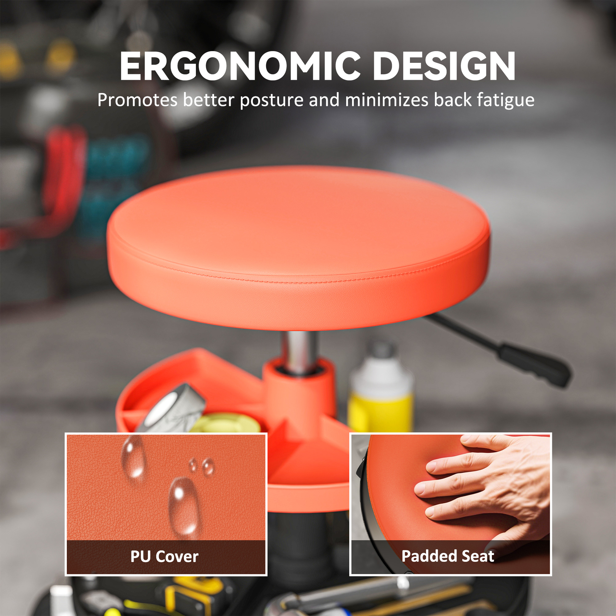 Rolling Mechanic Stool,135kg Capacity Workshop Stool,360Â° Swivel Roller Padded — image 4