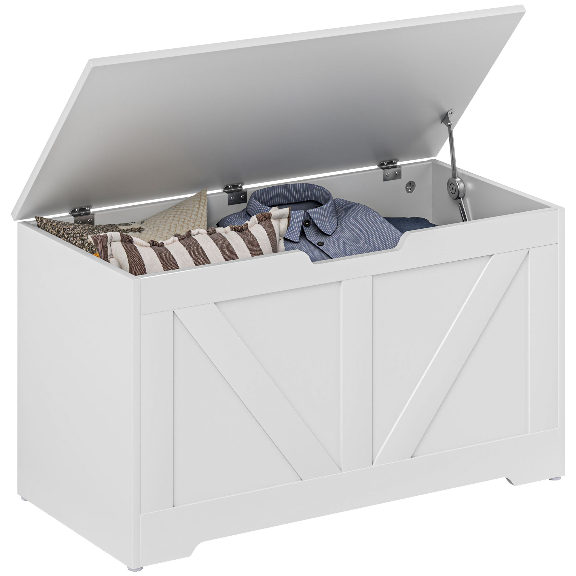 100L Home Storage Box,with Safety Hinges-White Wood-Effect