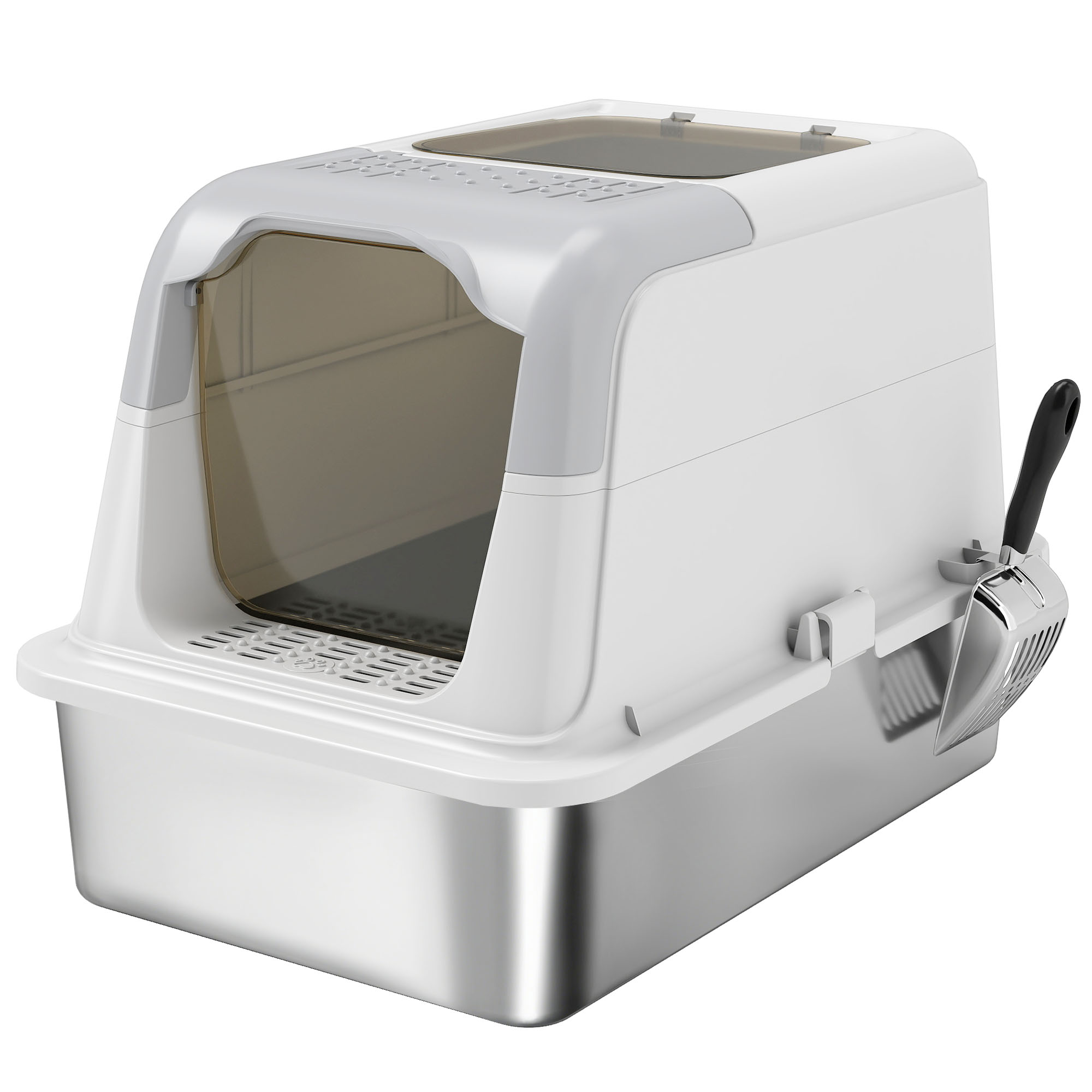 Extra Large Stainless Steel Litter Box,Enclosed Cat Litter Tray With Scoop,Deodorizer Bag,Front-Entry And Top-Exit detail photo 1