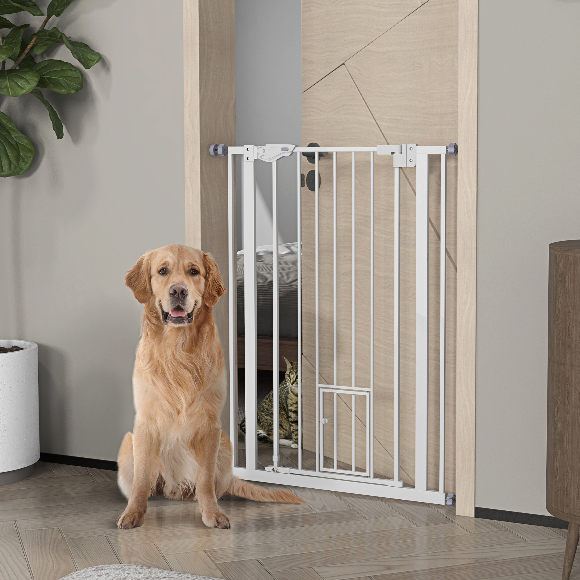 Extra Tall Pet Gate,Indoor Dog Safety Gate,with Cat Flap,Auto Close,74-80cm — image 4