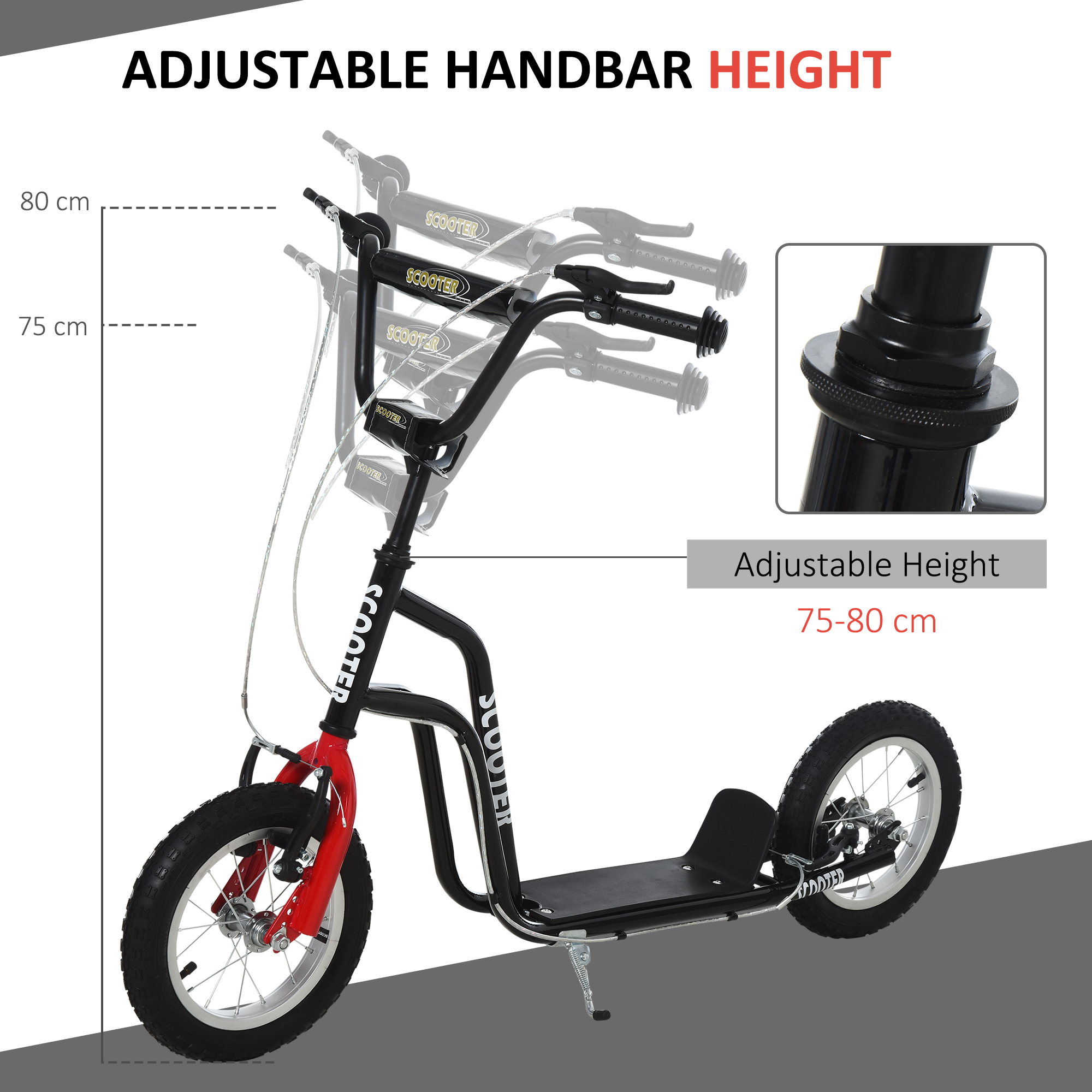 Teen Kick Scooter With Adjustable Handlebar,Inflatable Wheels,Two Brakes,Black — image 3
