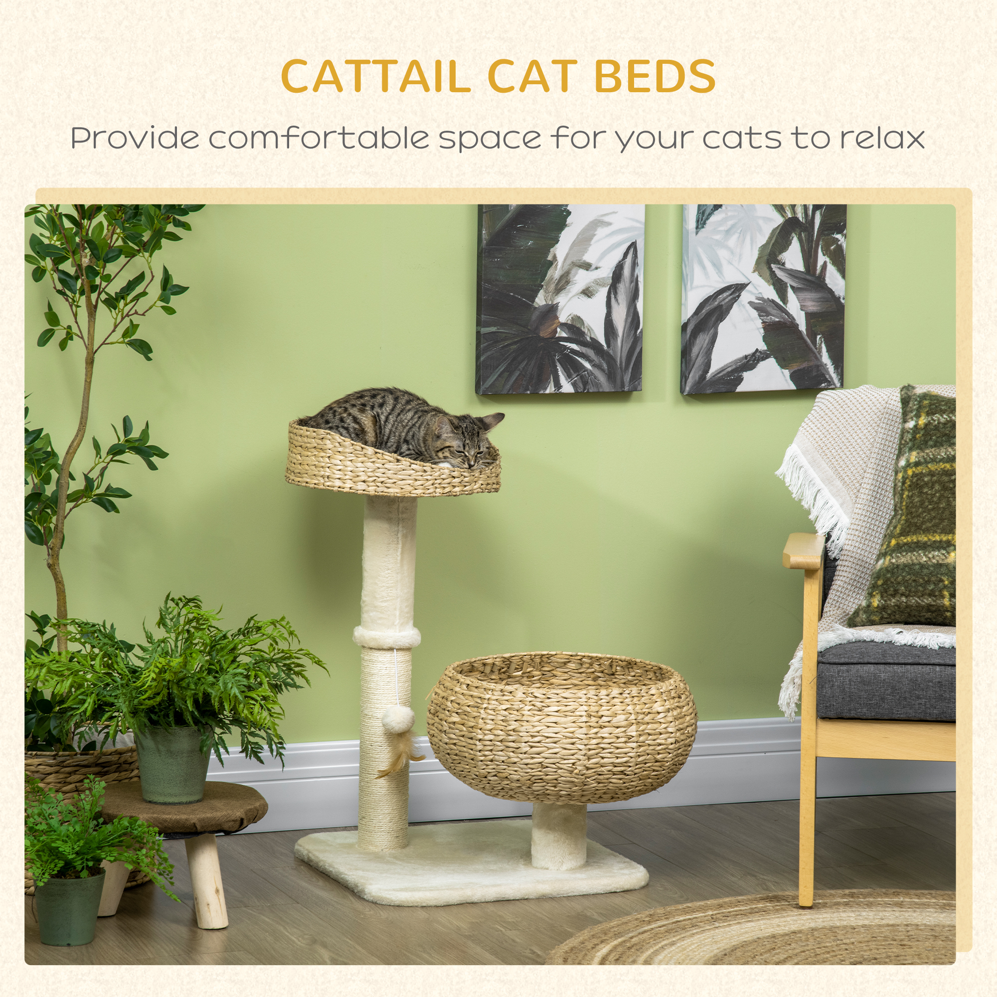 72cm Cat Tree Kitten Tower,with Sisal Scratching Post,Two Beds,Toy Ball detail photo 7