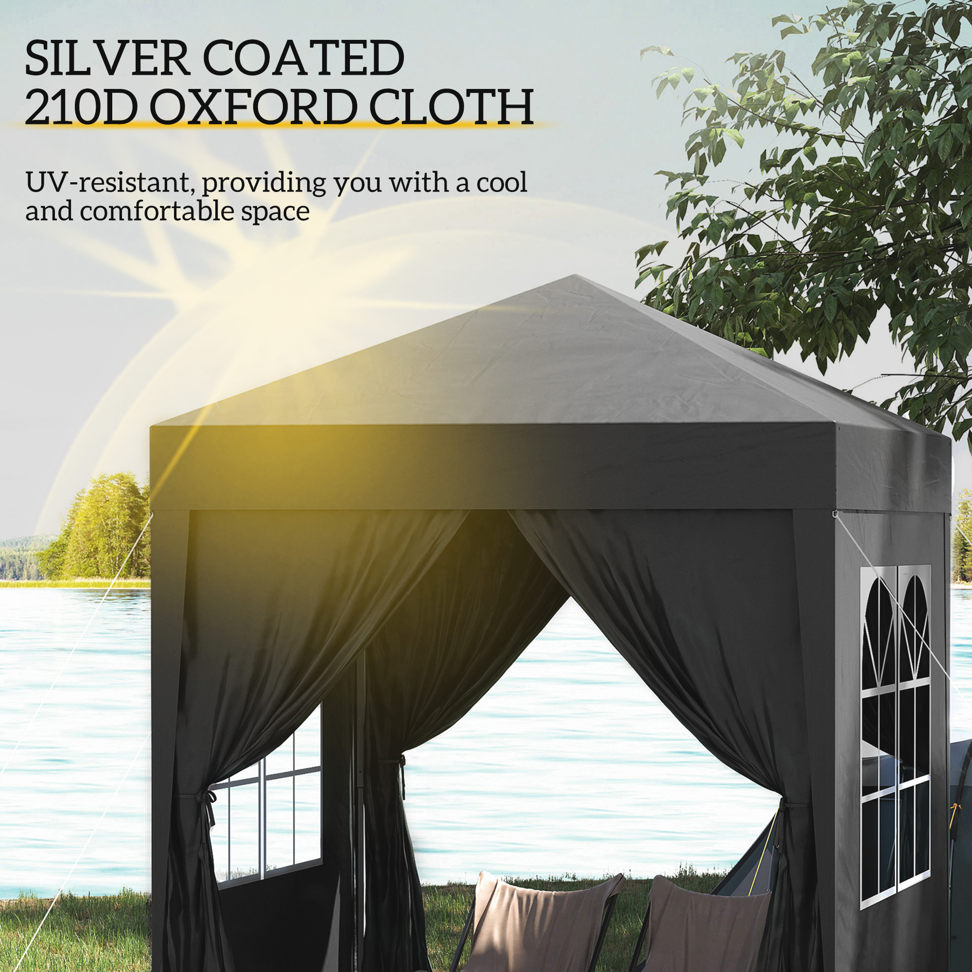 2x2m Pop-Up Gazebo,with Curtain Walls And Windows,Black