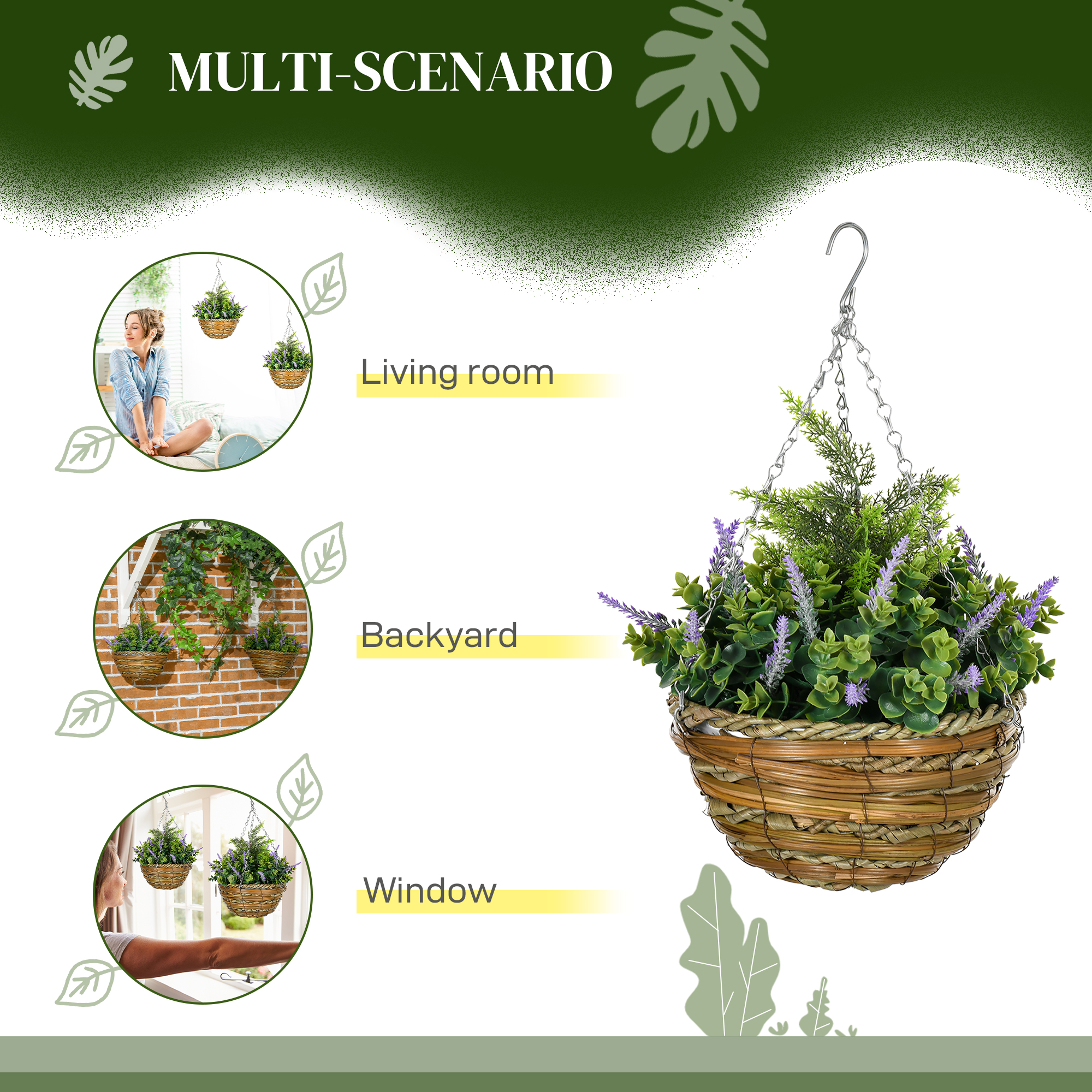 Set Of Two Artificial Hanging Lavender Flower Pots-Purple