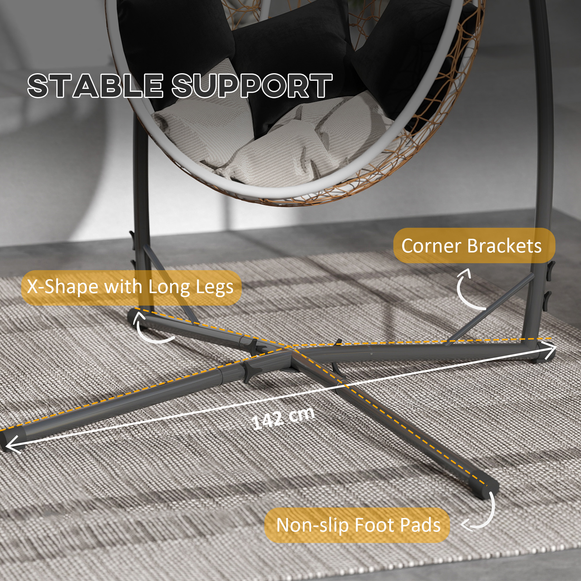 Hammock Chair Stand Only,Hanging With X-Shape Base,Heavy Duty Steel Single Egg — image 5
