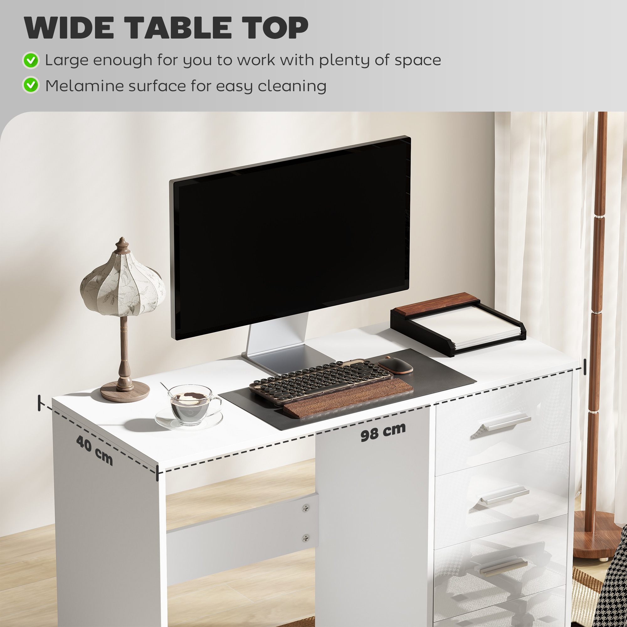 Computer Desk With Drawers,Dressing Table,High Gloss Home Office Writing — image 3