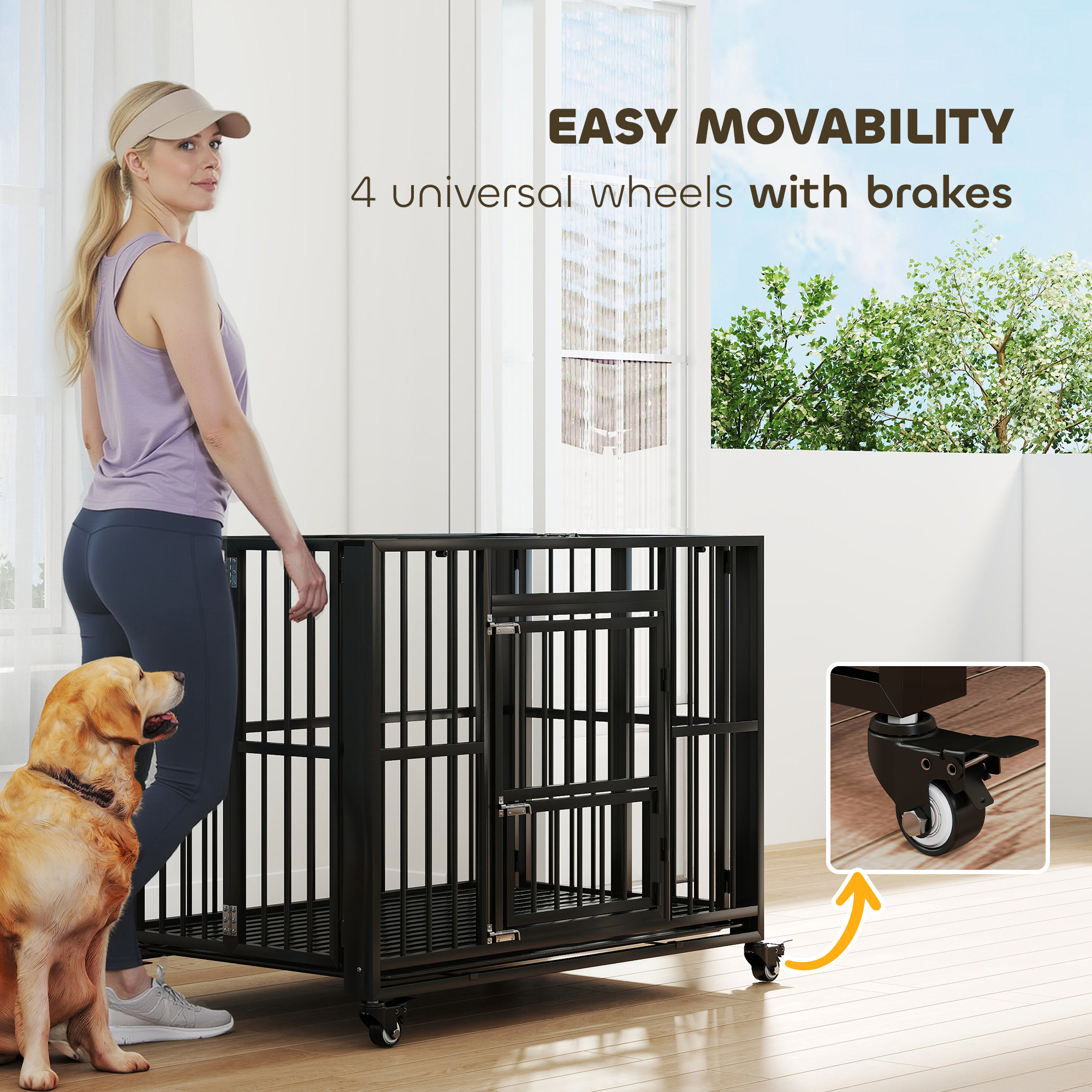 43IN Heavy Duty Dog Crate,Foldable Cage,with Openable Top,Locks,Removable