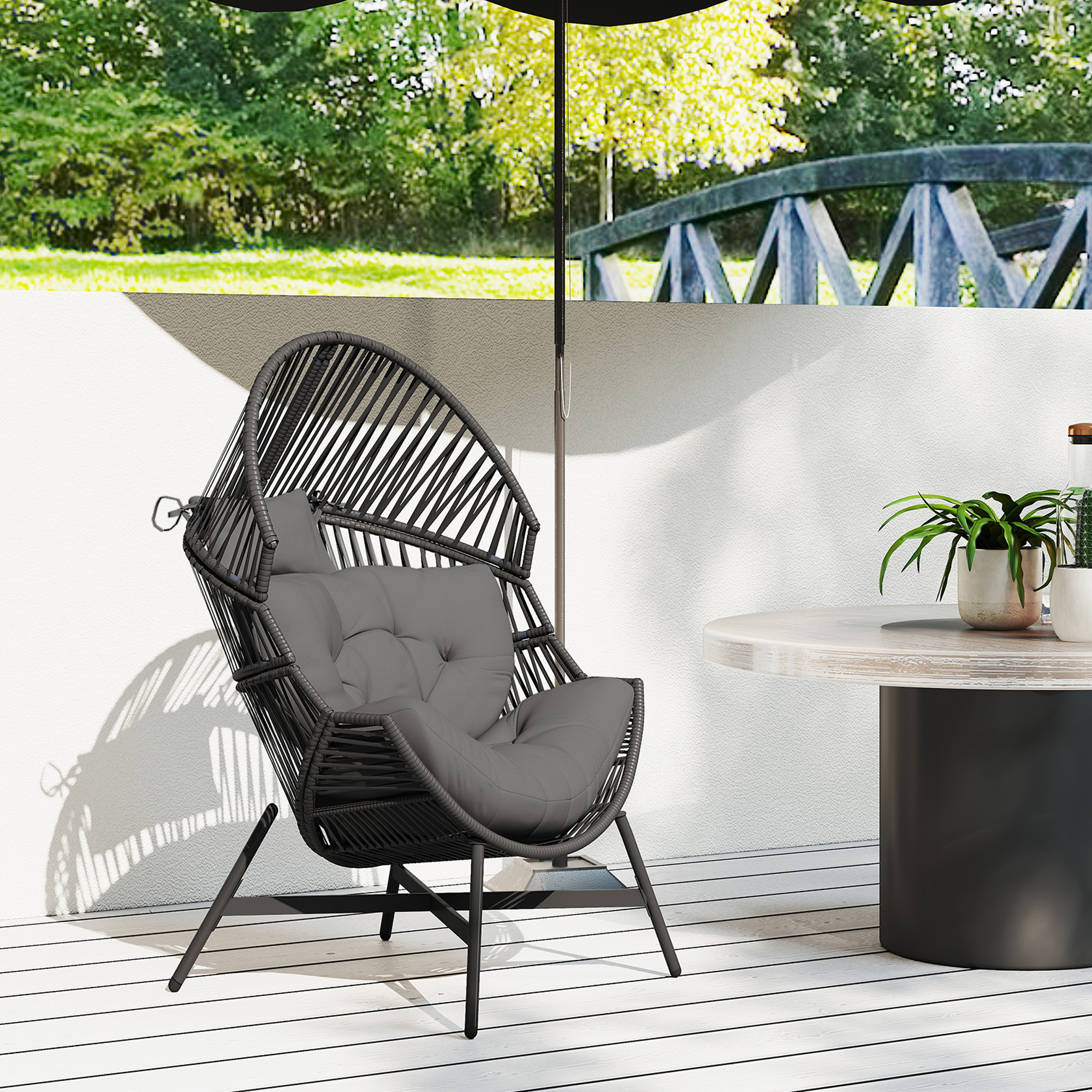 Rattan Egg Chair,Oversized Freestanding Garden Chair With Thick Tufted — image 5