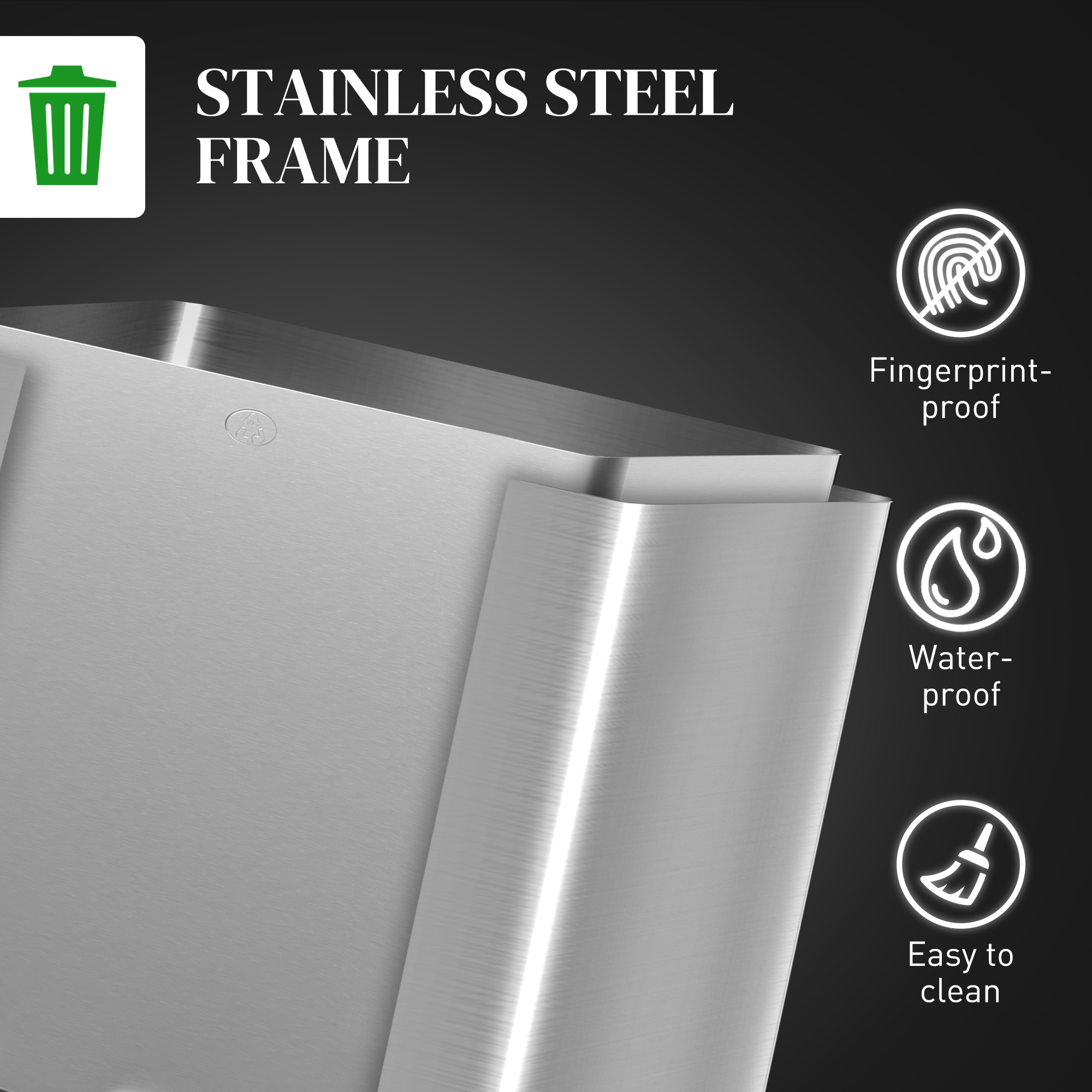 3 X 15L Pedal Bin,Steel Triple Kitchen Bin With Soft Close Lid,Removable Inner — image 3