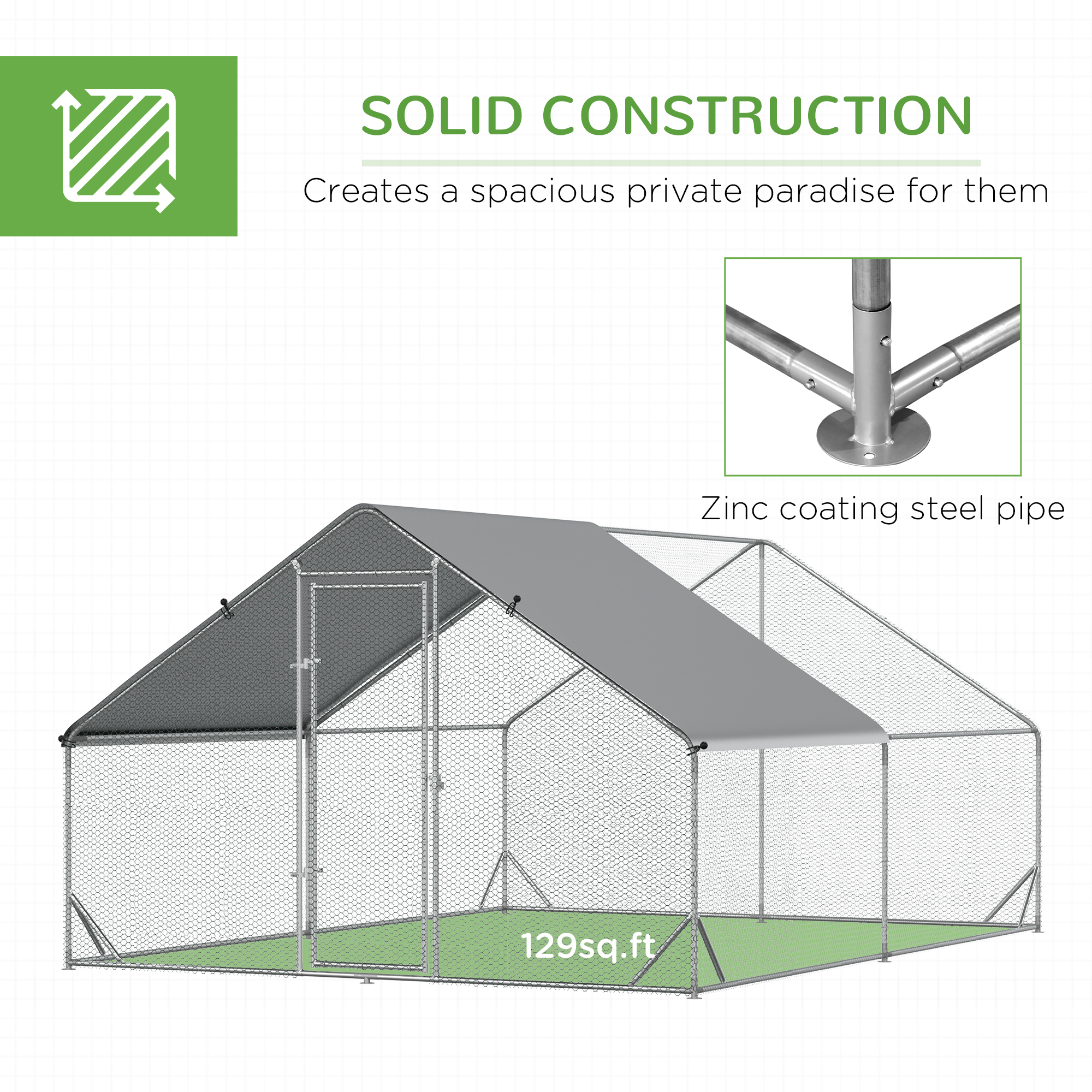 Chicken Run Galvanised Walk-in Coop Hen Poultry House Cage Rabbit Hutch Pet — image 4
