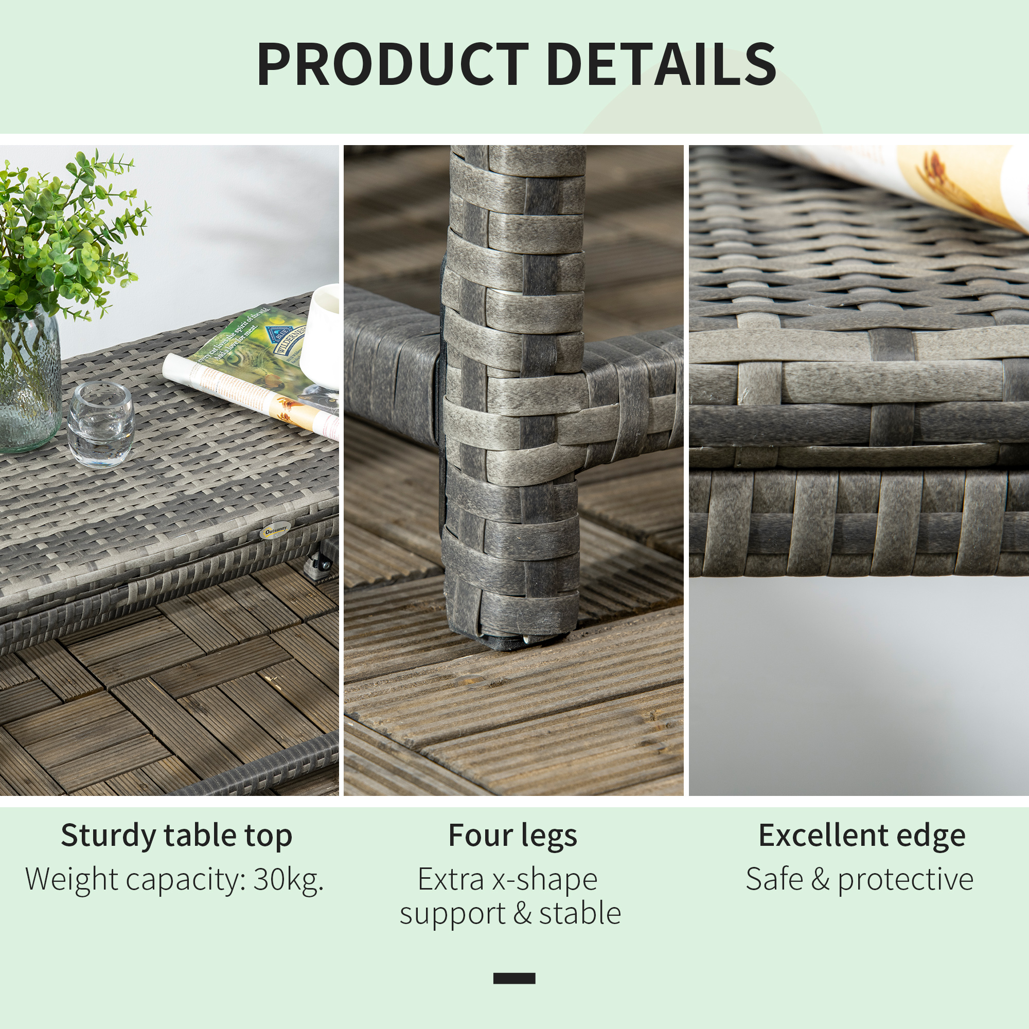 Outdoor Coffee Table,Garden PE Rattan Side Table With Plastic Board Under