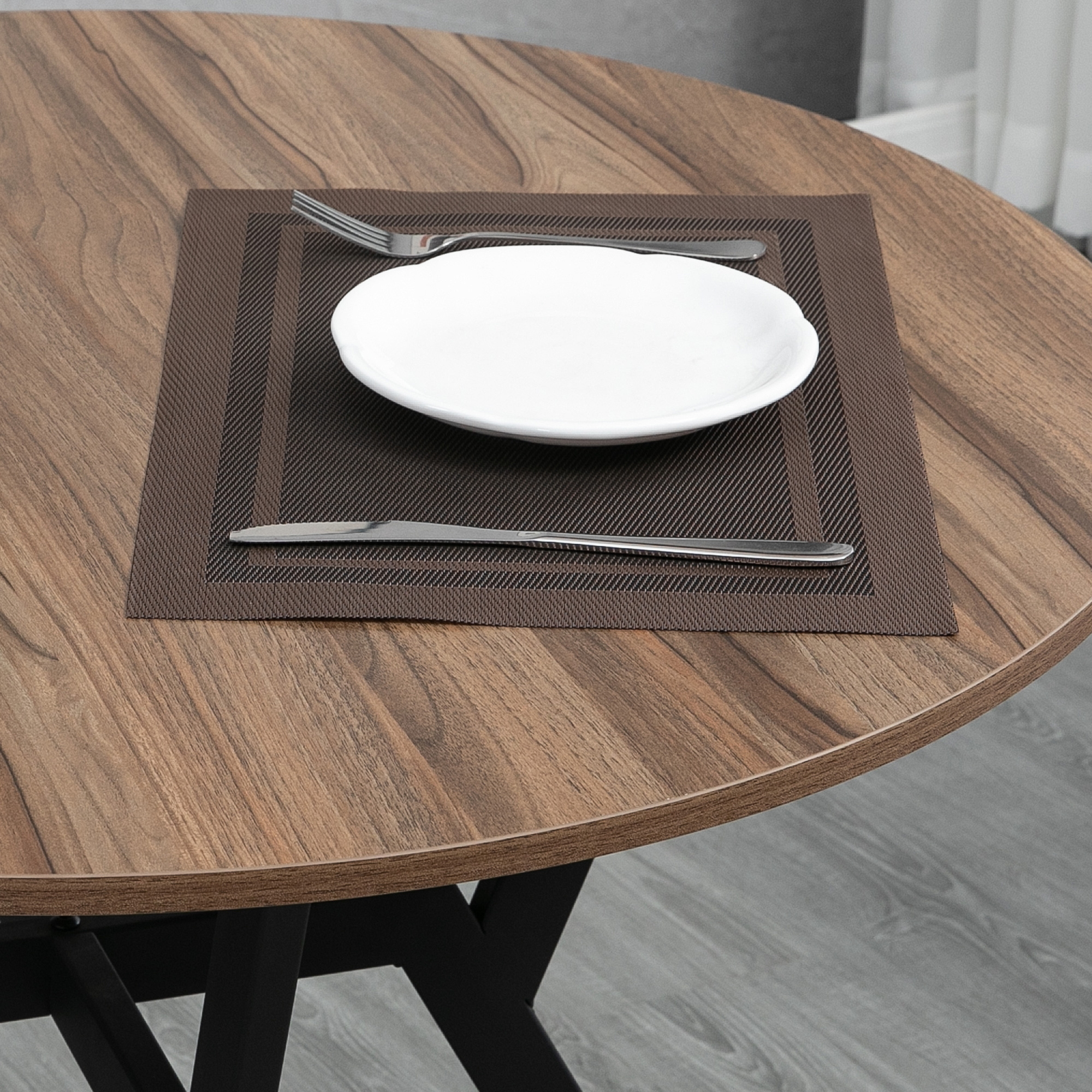Dining Table,Round Kitchen Table With Black Legs,Anti-slip Foot Pads For Living — image 4