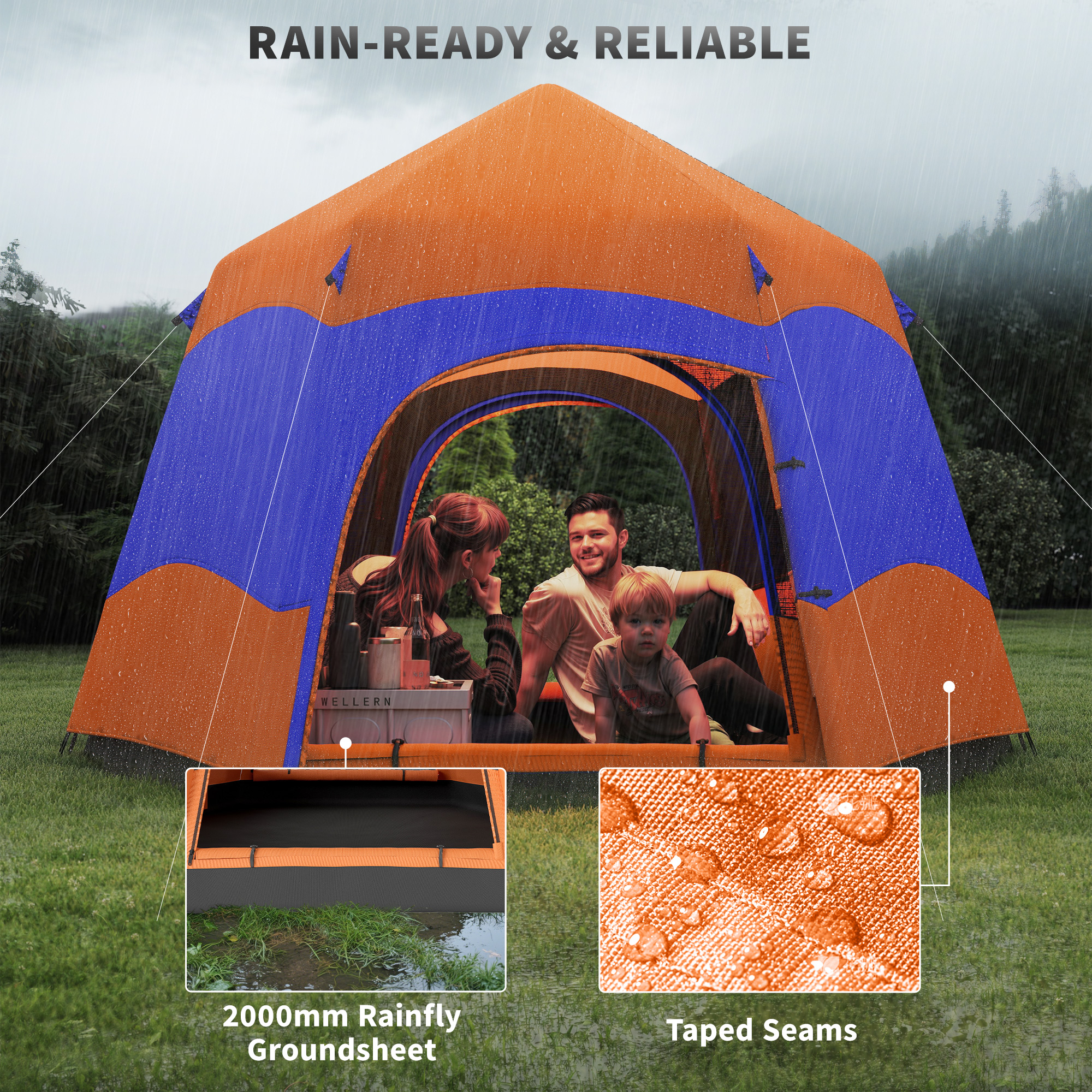Six Man Hexagon Camping Tent With Hang Hook And Carry Bag-Orange Blue — image 5