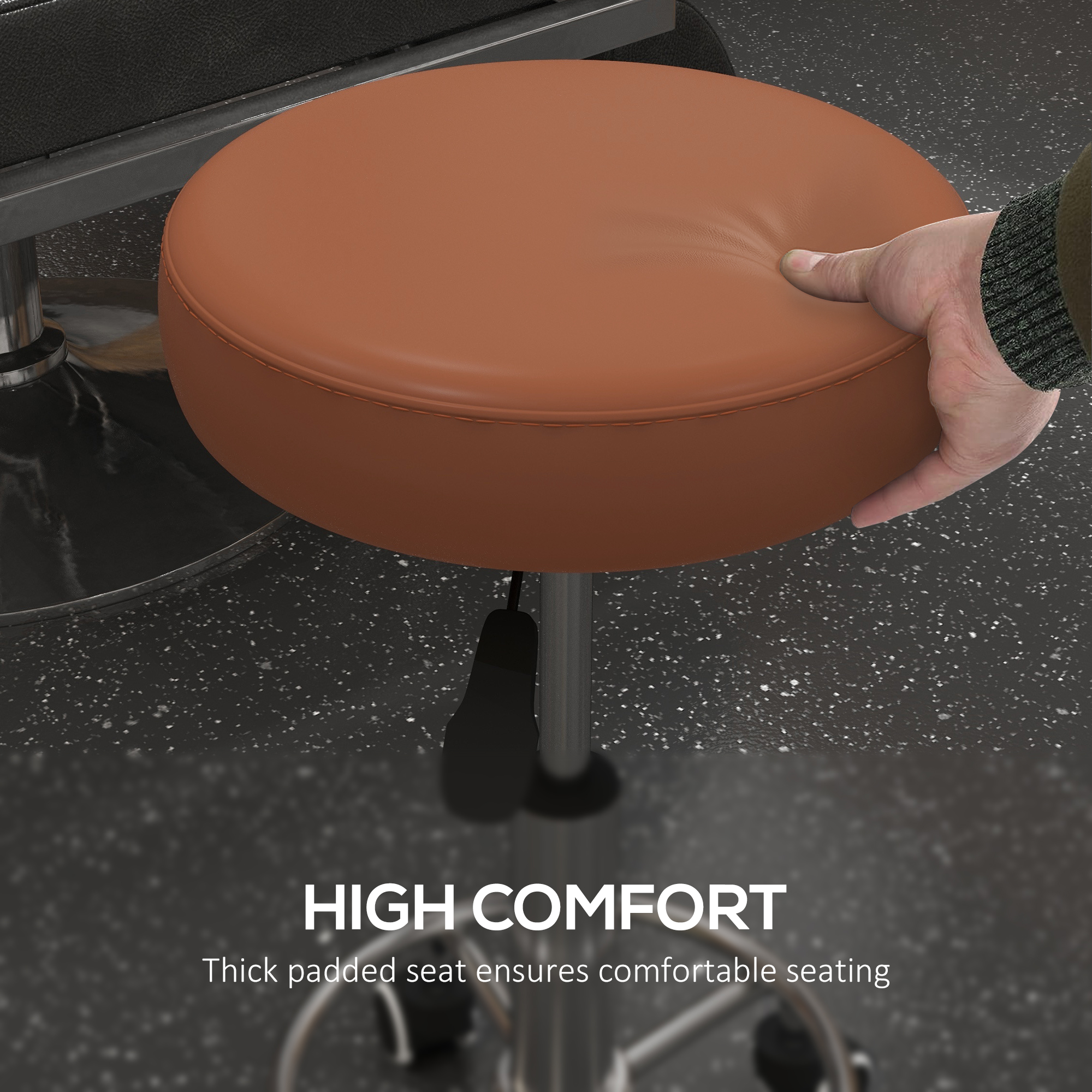 PU Leather Rolling Stool,Height Adjustable Stool Chair With Wheels — image 3