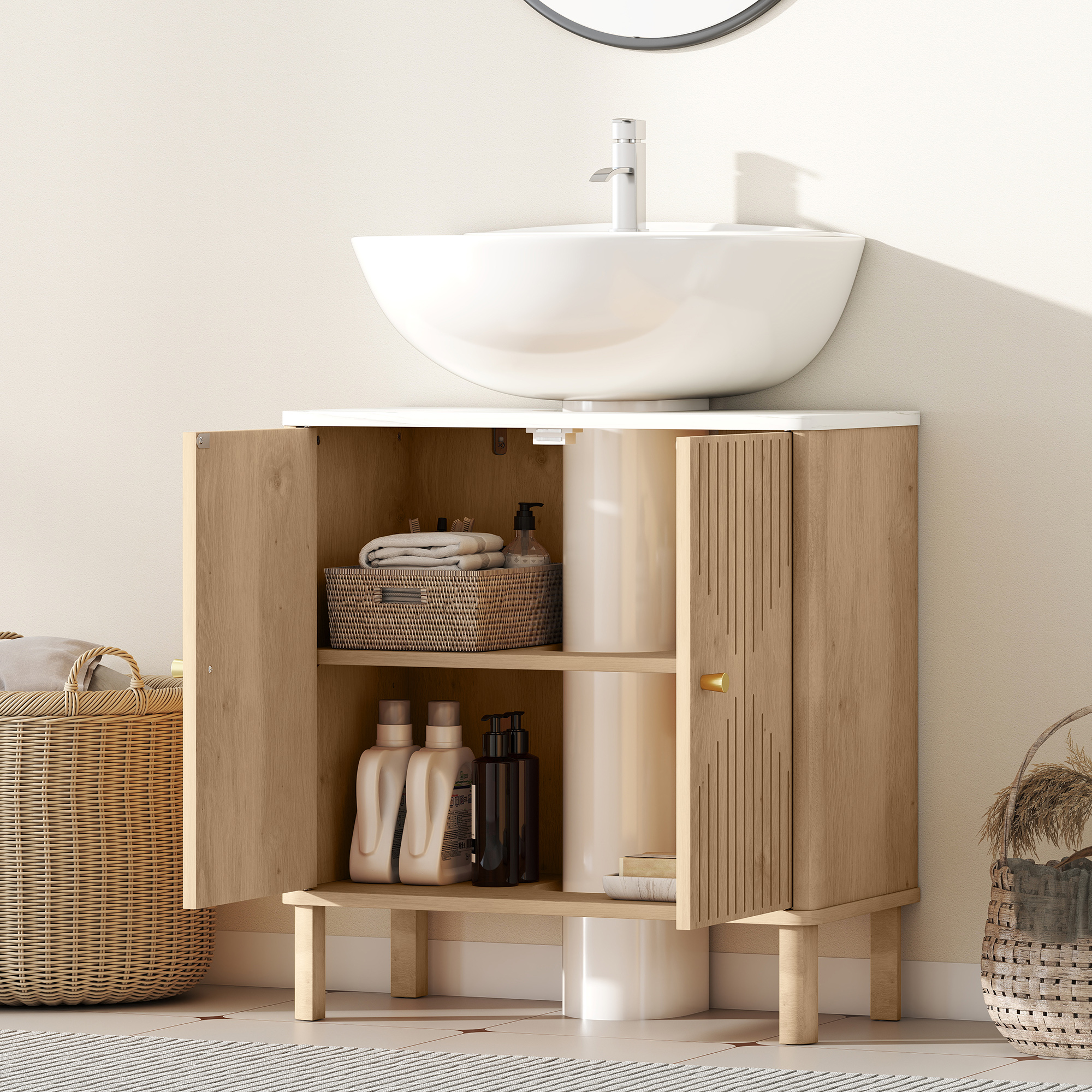 Under Sink Bathroom Cabinet For Basin Without Or With Pedestal-Oak — image 4