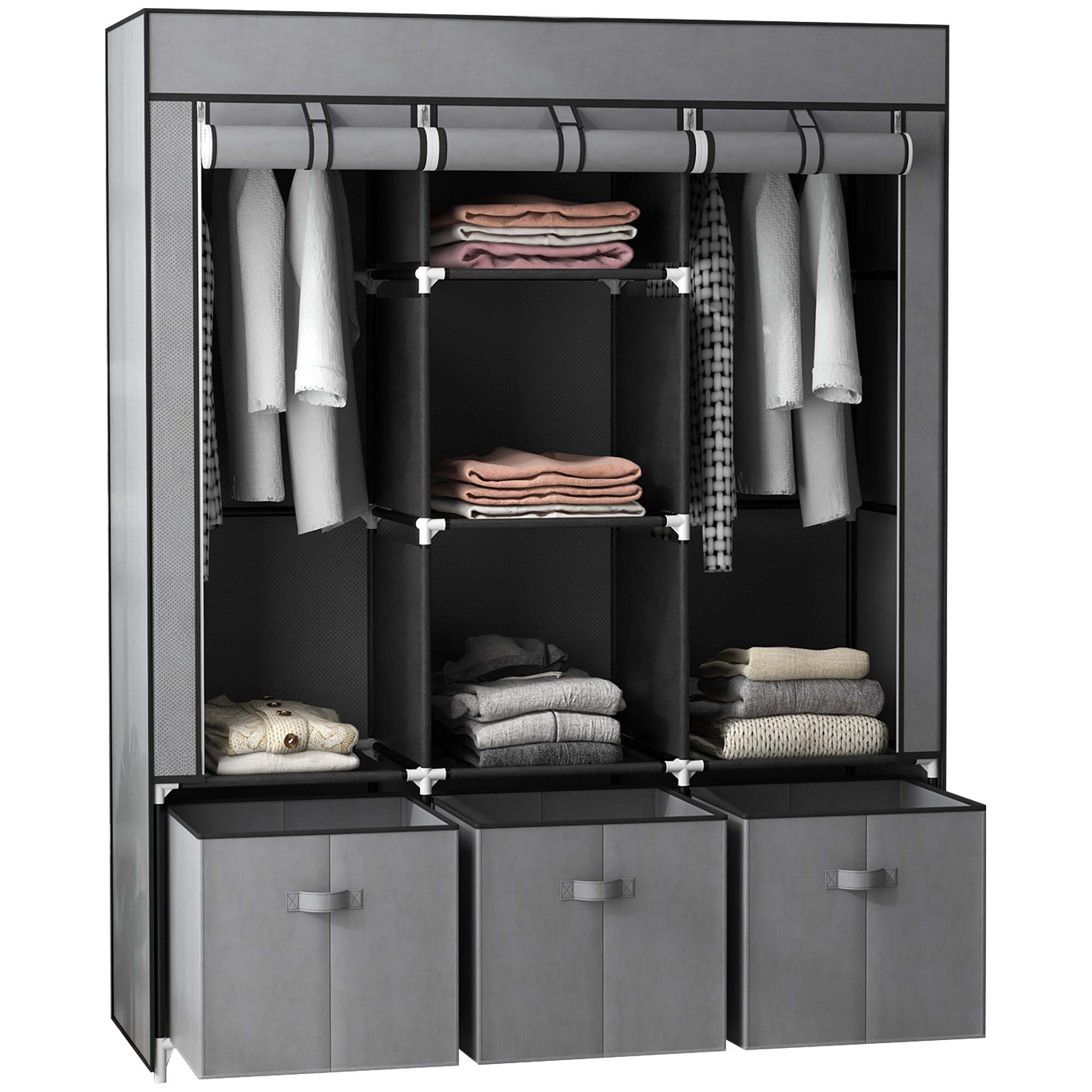 Fabric Wardrobe For Bedroom,Portable With 5 Shelves,2 Hanging Rails And 3 — image 4