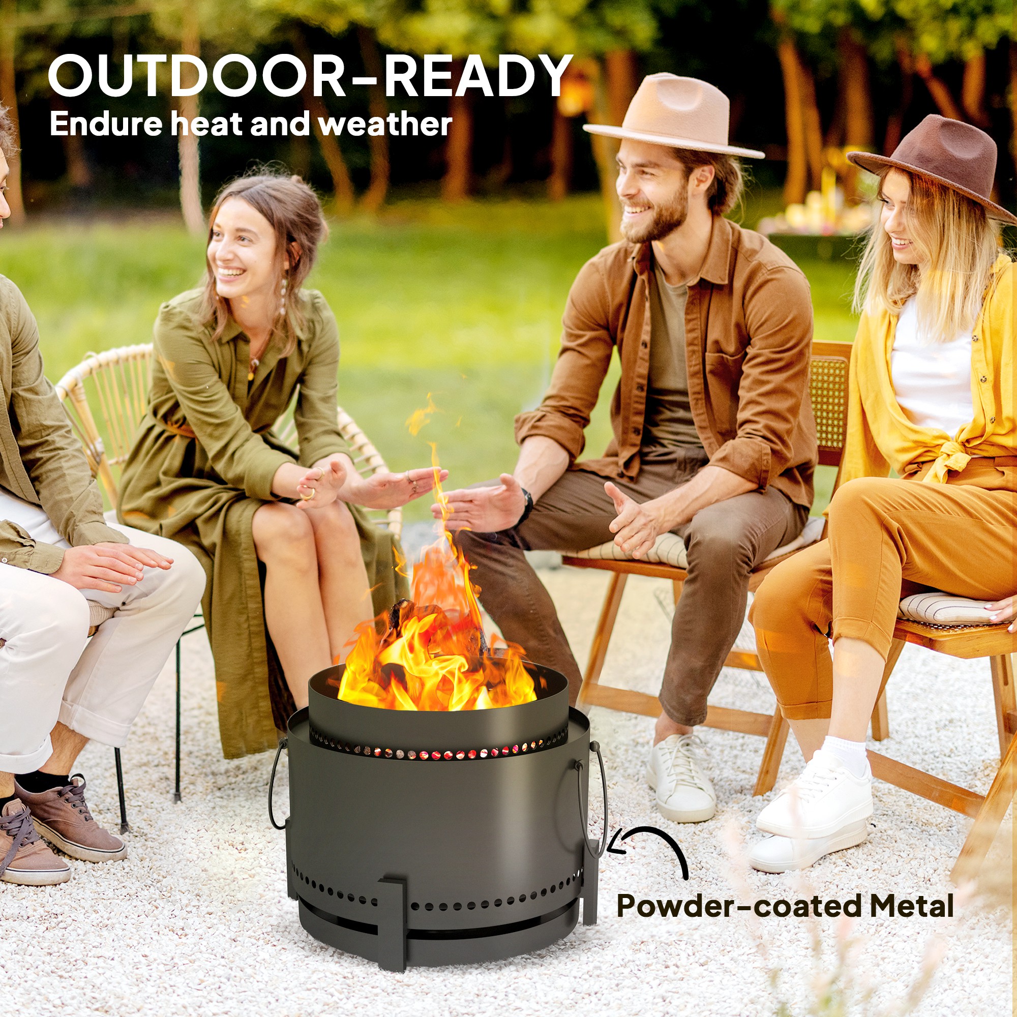 Smokeless Fire Pit With Ash Catcher,37cm Portable Wood Burning Firepit Poker — image 3