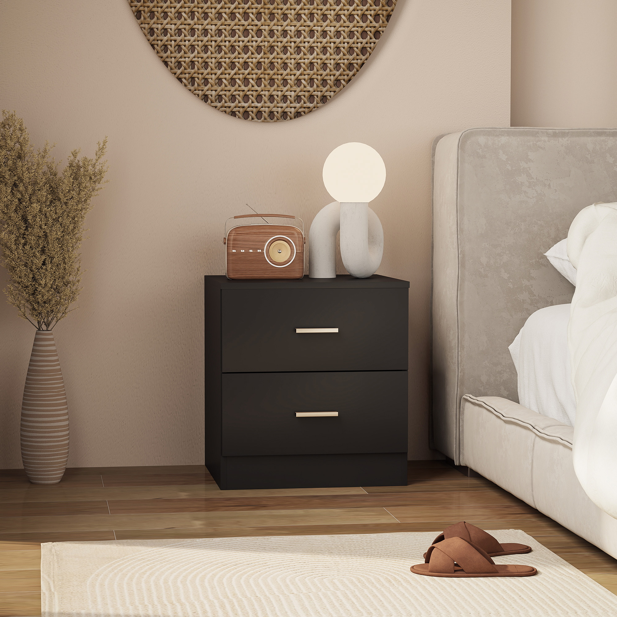 Modern Bedside Table,Beside Cabinet With 2 Drawers,for Bedroom,Living Room,Black — image 5