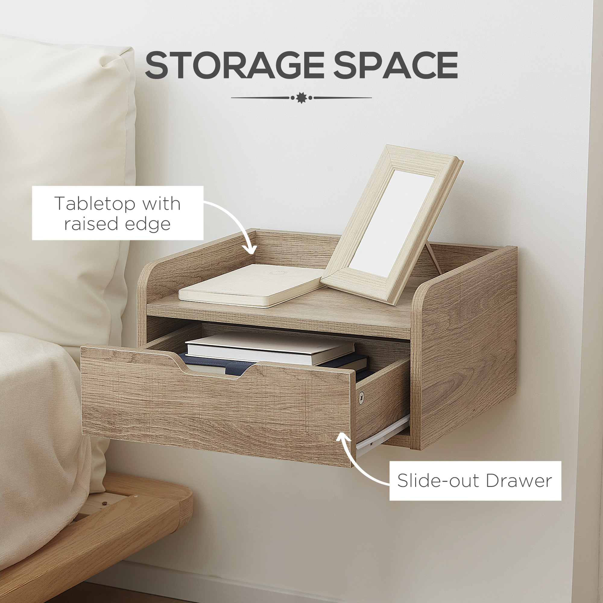 Floating Nightstands Set Of 2,Wall Mounted Bedside Table With Drawer — image 5