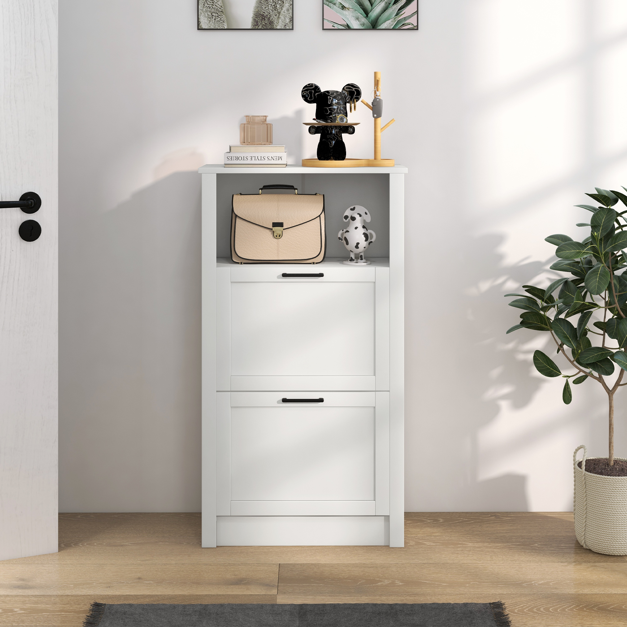 Modern Shoe Cabinet With 2 Flip Drawers And Adjustable Shelves,Narrow Storage — image 5
